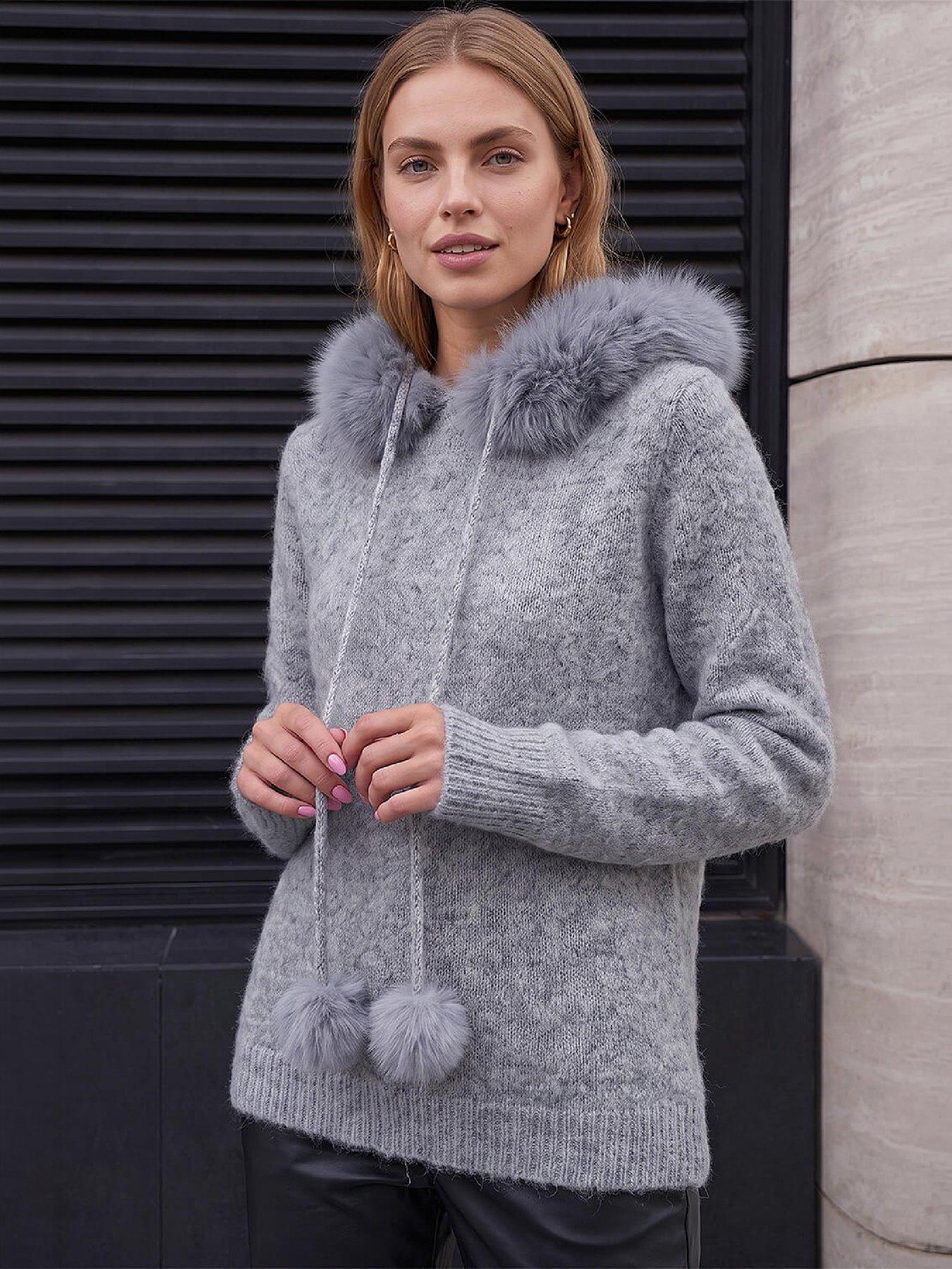 Image 1 of 4 of Roman Faux Fur Hooded Knit Jumper