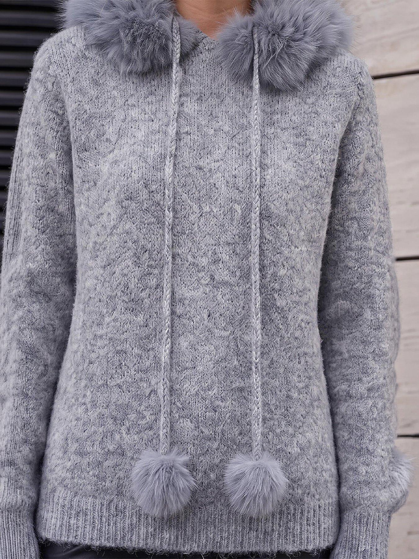 Image 2 of 4 of Roman Faux Fur Hooded Knit Jumper
