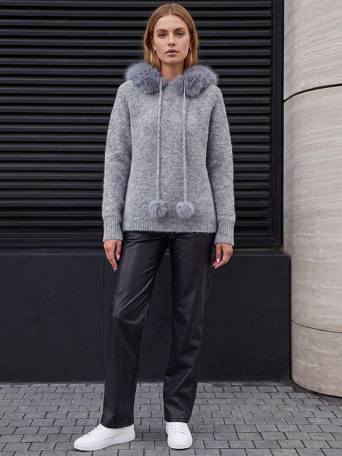 Image 4 of 4 of Roman Faux Fur Hooded Knit Jumper