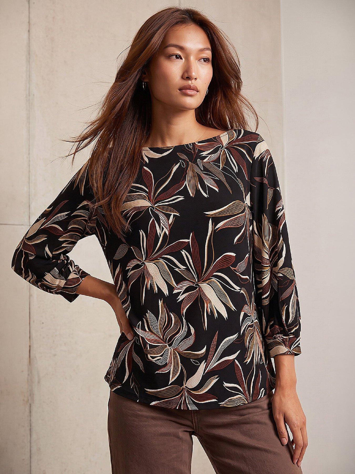 Image 1 of 4 of Roman Dropped Shoulder Puff Print Top
