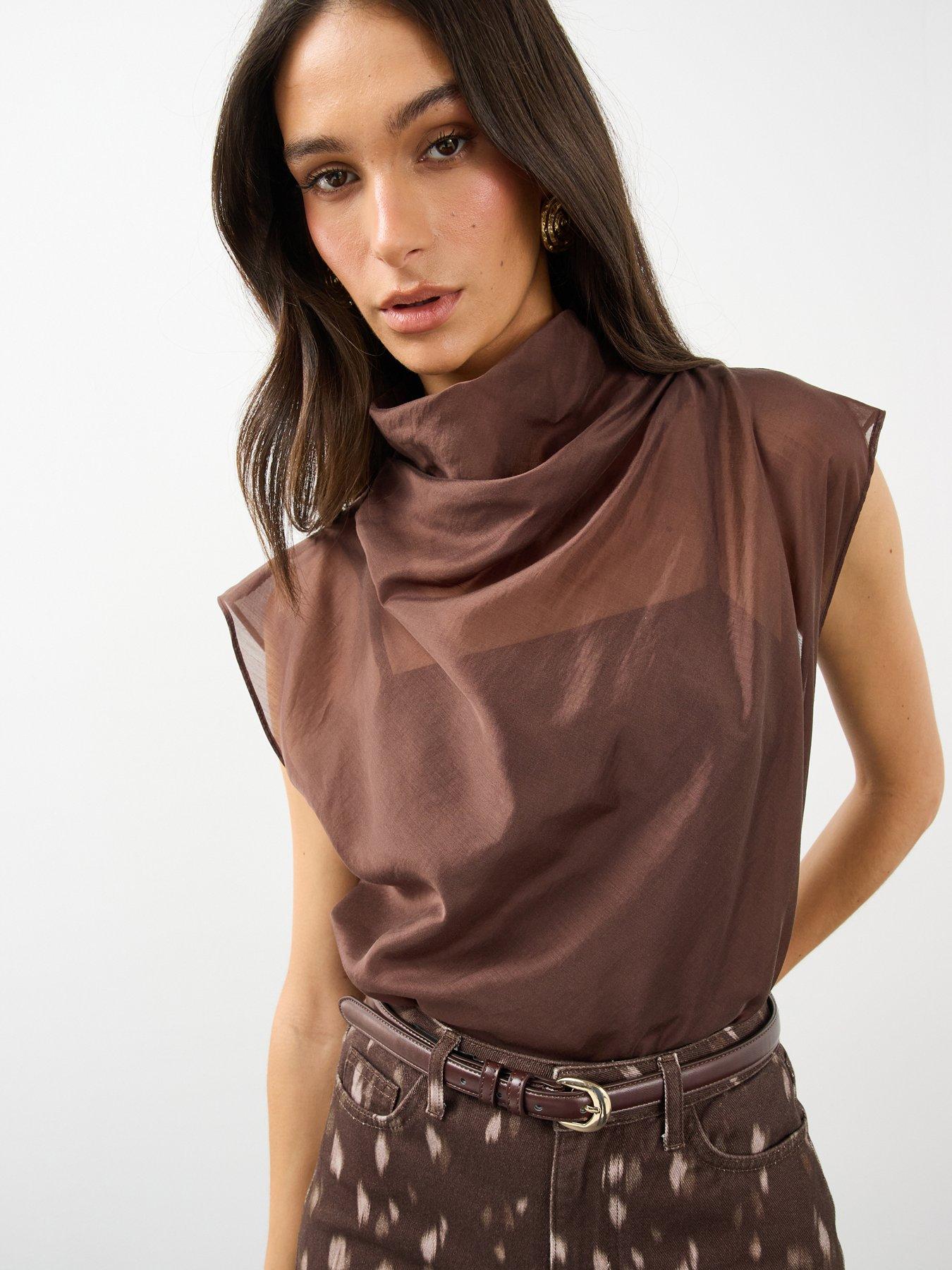 Image 1 of 6 of The Very Collection Sheer Funnel Neck Blouse