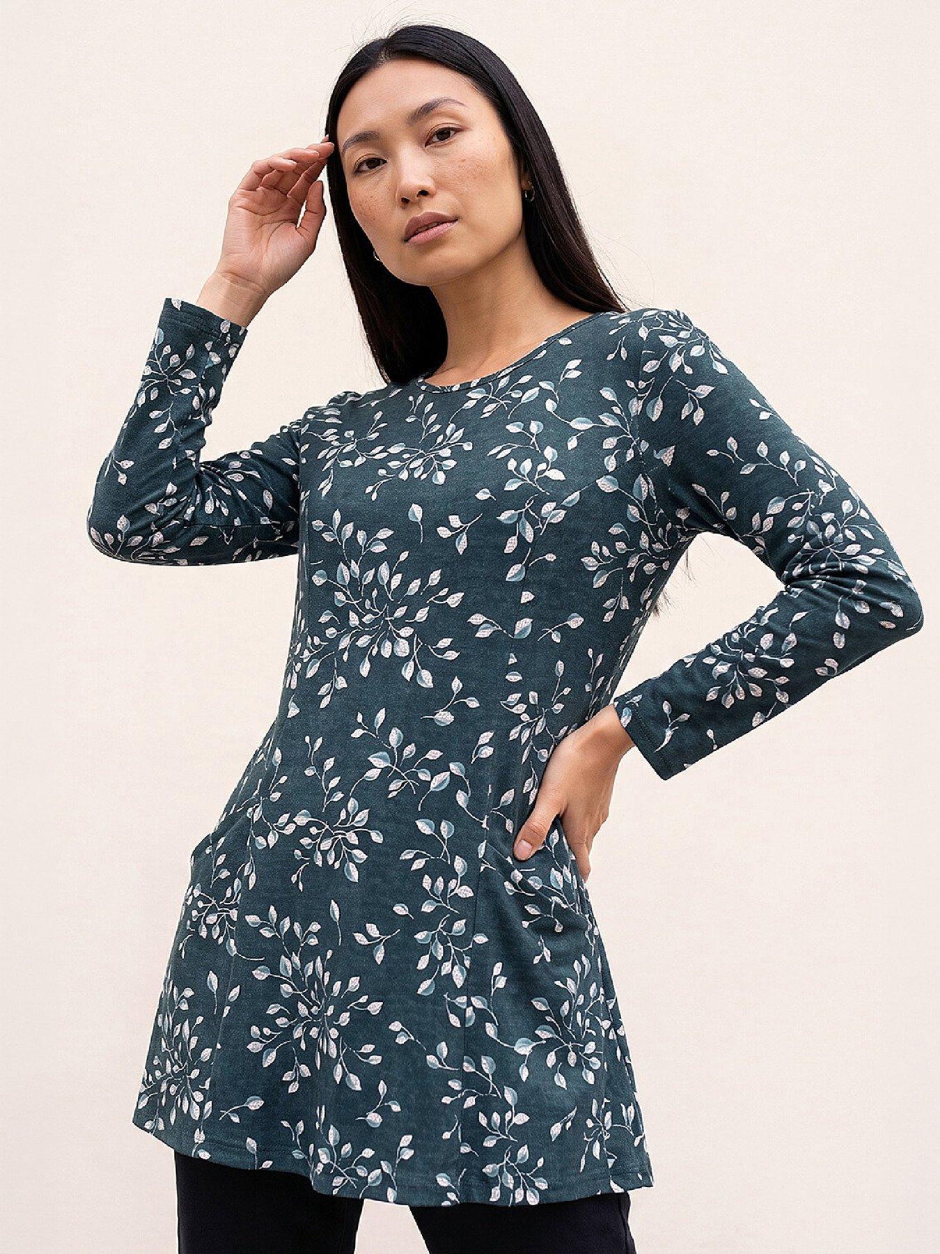 Image 1 of 4 of Roman Womens Floral Puff Print Longline Blouse - Blue