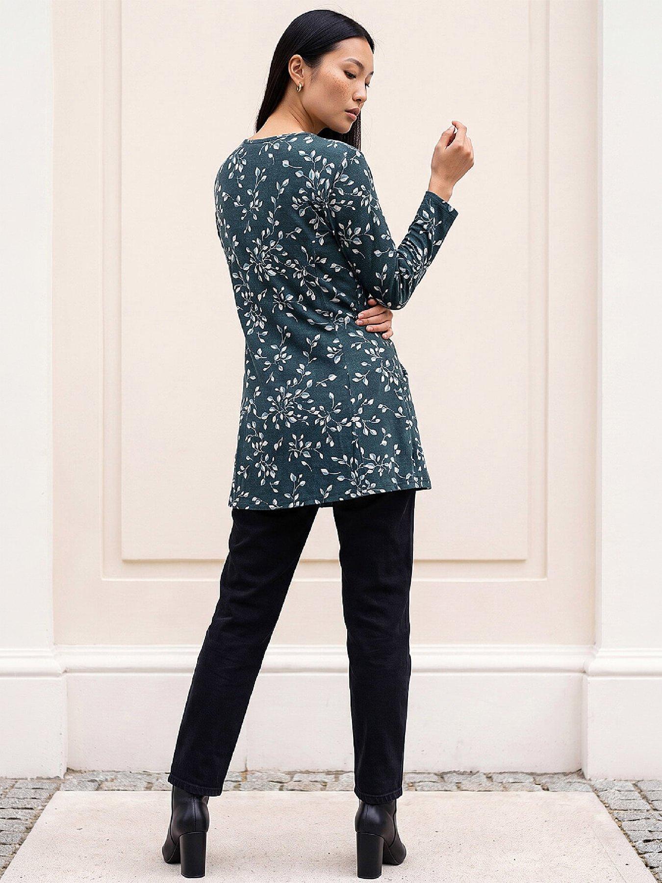 Image 3 of 4 of Roman Womens Floral Puff Print Longline Blouse - Blue