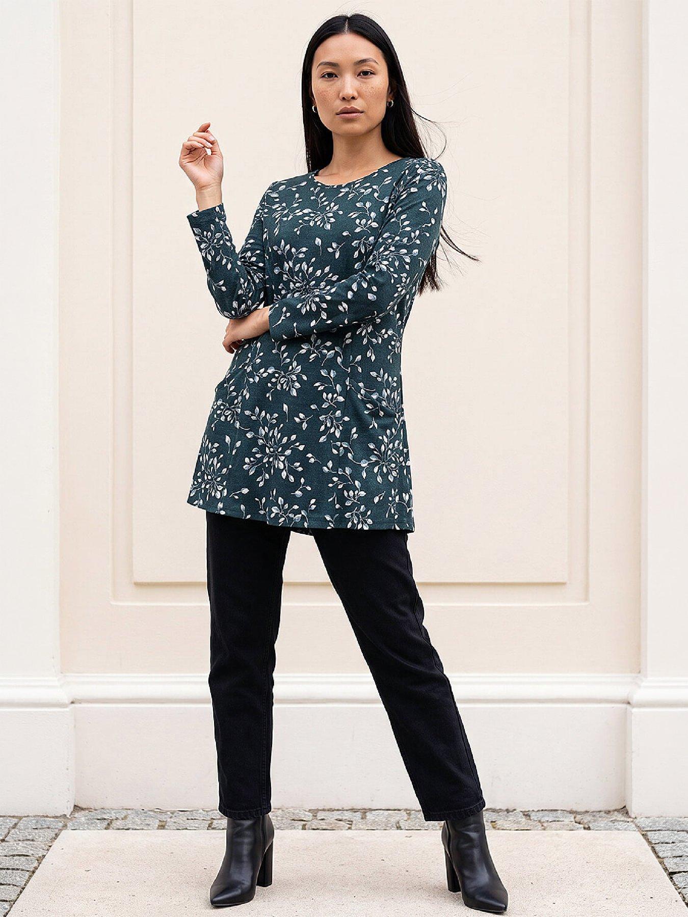Image 4 of 4 of Roman Womens Floral Puff Print Longline Blouse - Blue