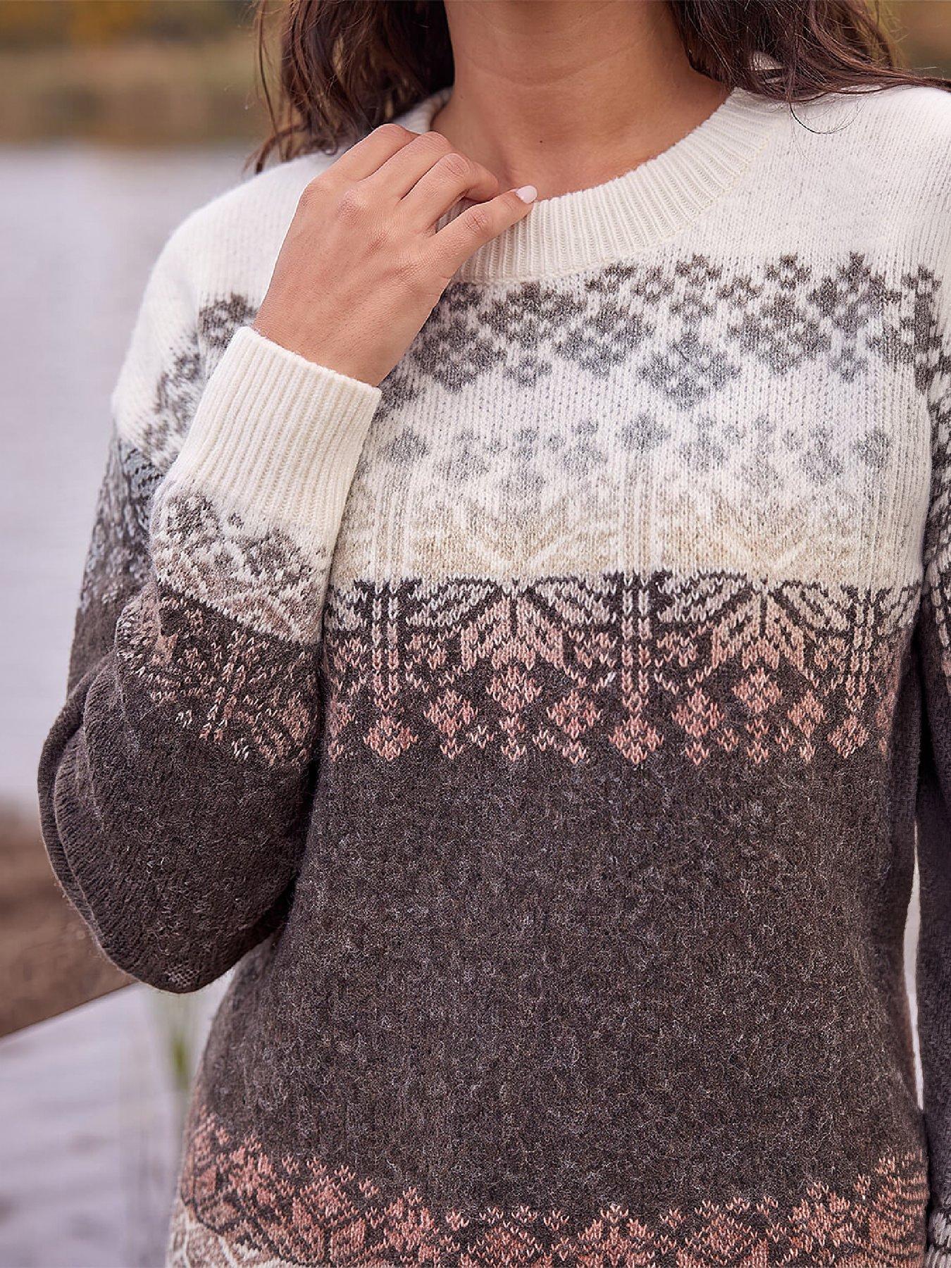 Image 2 of 4 of Roman Womens Snowflake Pattern Crew Neck Jumper - Brown