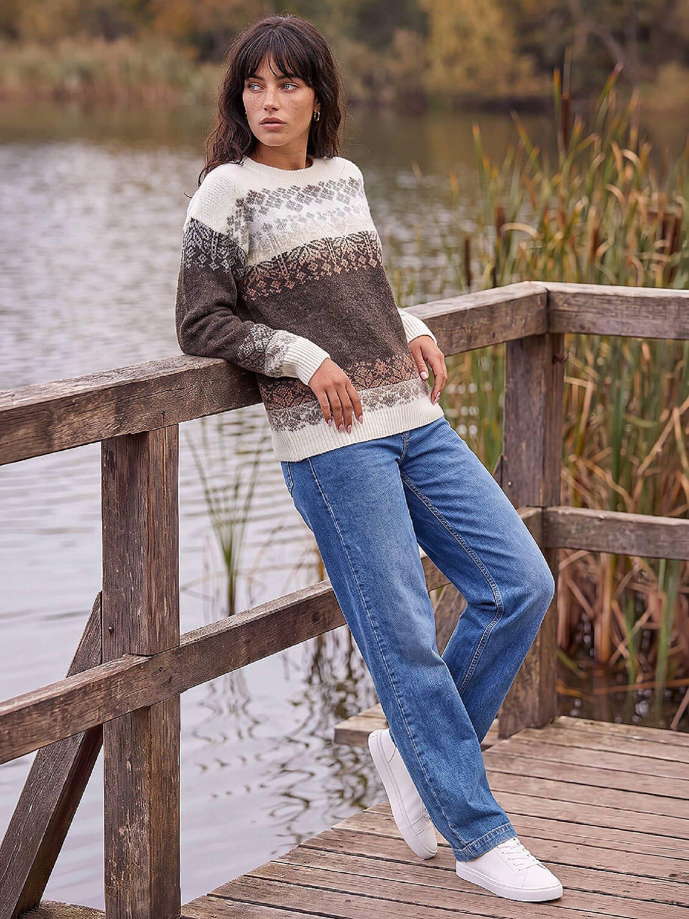 Image 4 of 4 of Roman Womens Snowflake Pattern Crew Neck Jumper - Brown