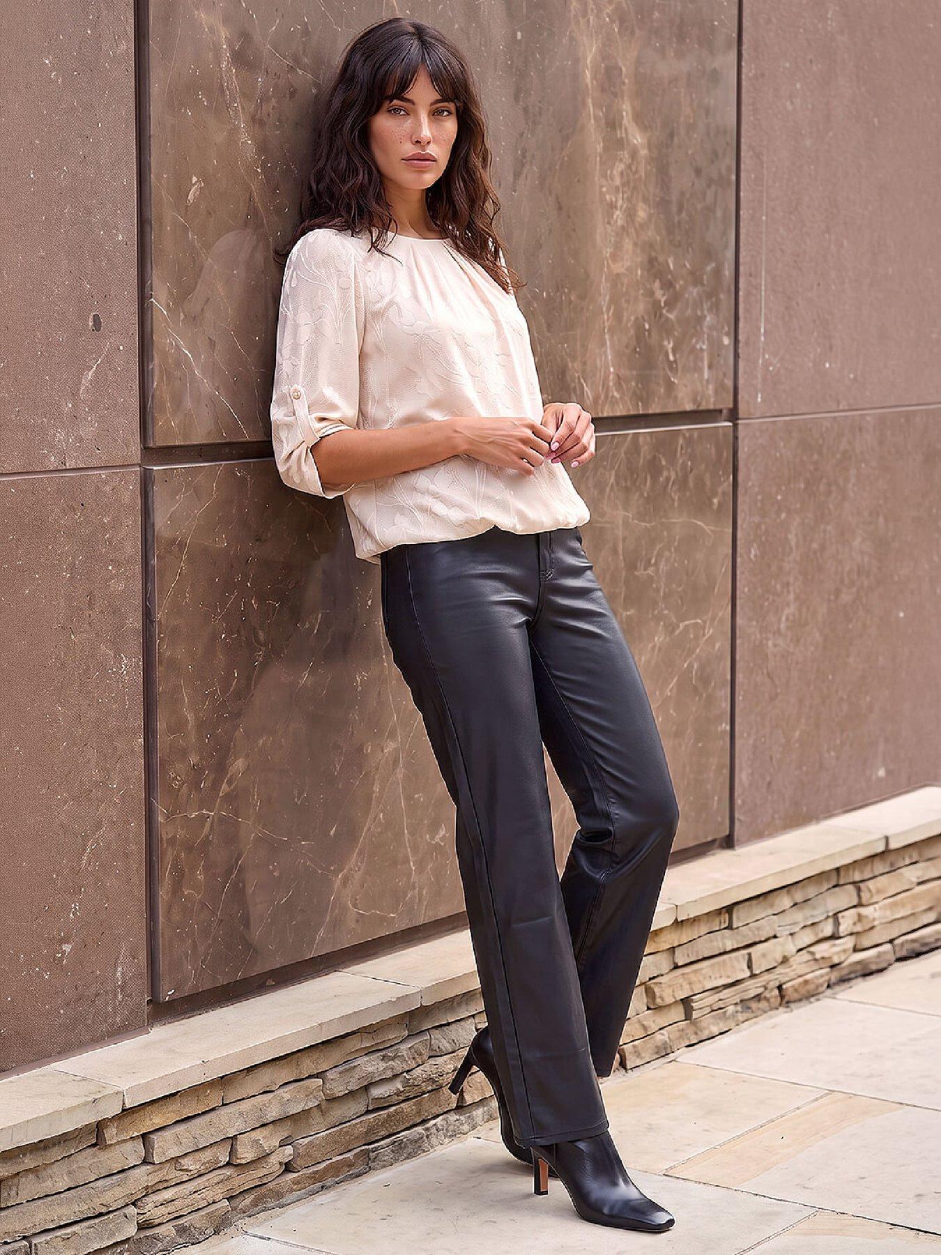 Image 3 of 4 of Roman Womens Jacquard Bubble Hem Roll-Tab Sleeves Blouse - White