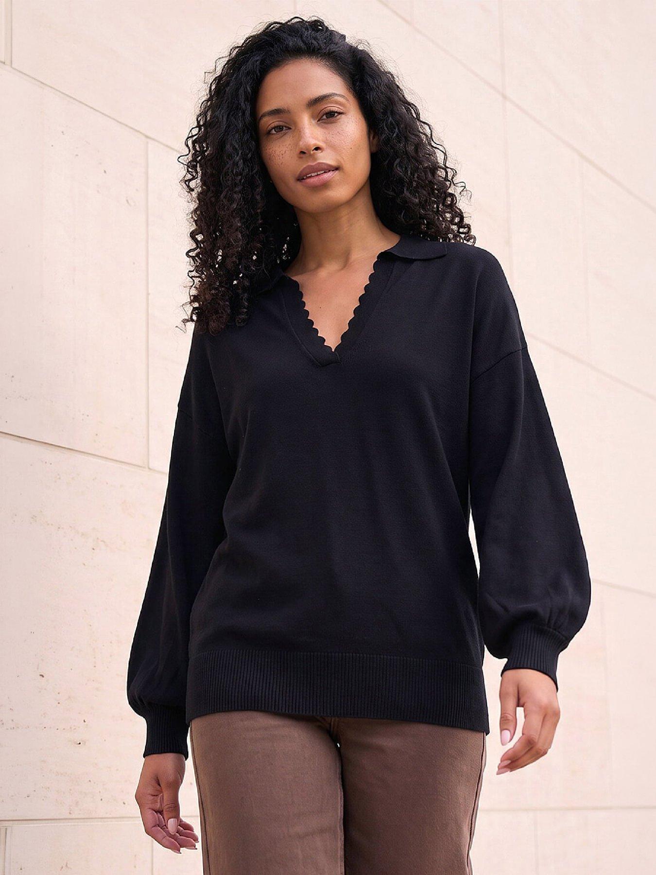 Image 1 of 4 of Roman Collared V-neck Boyfriend Jumper