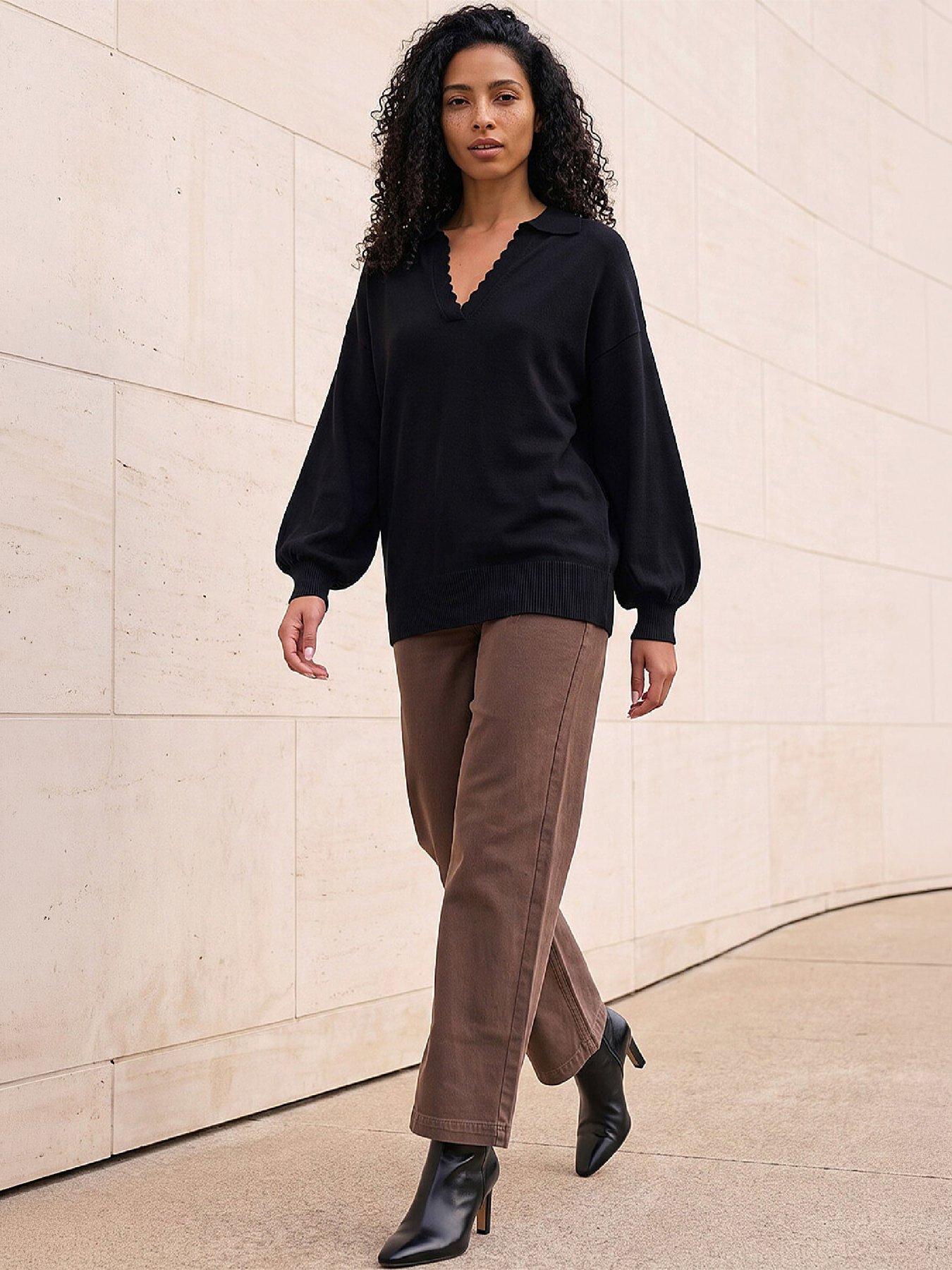 Image 4 of 4 of Roman Collared V-neck Boyfriend Jumper