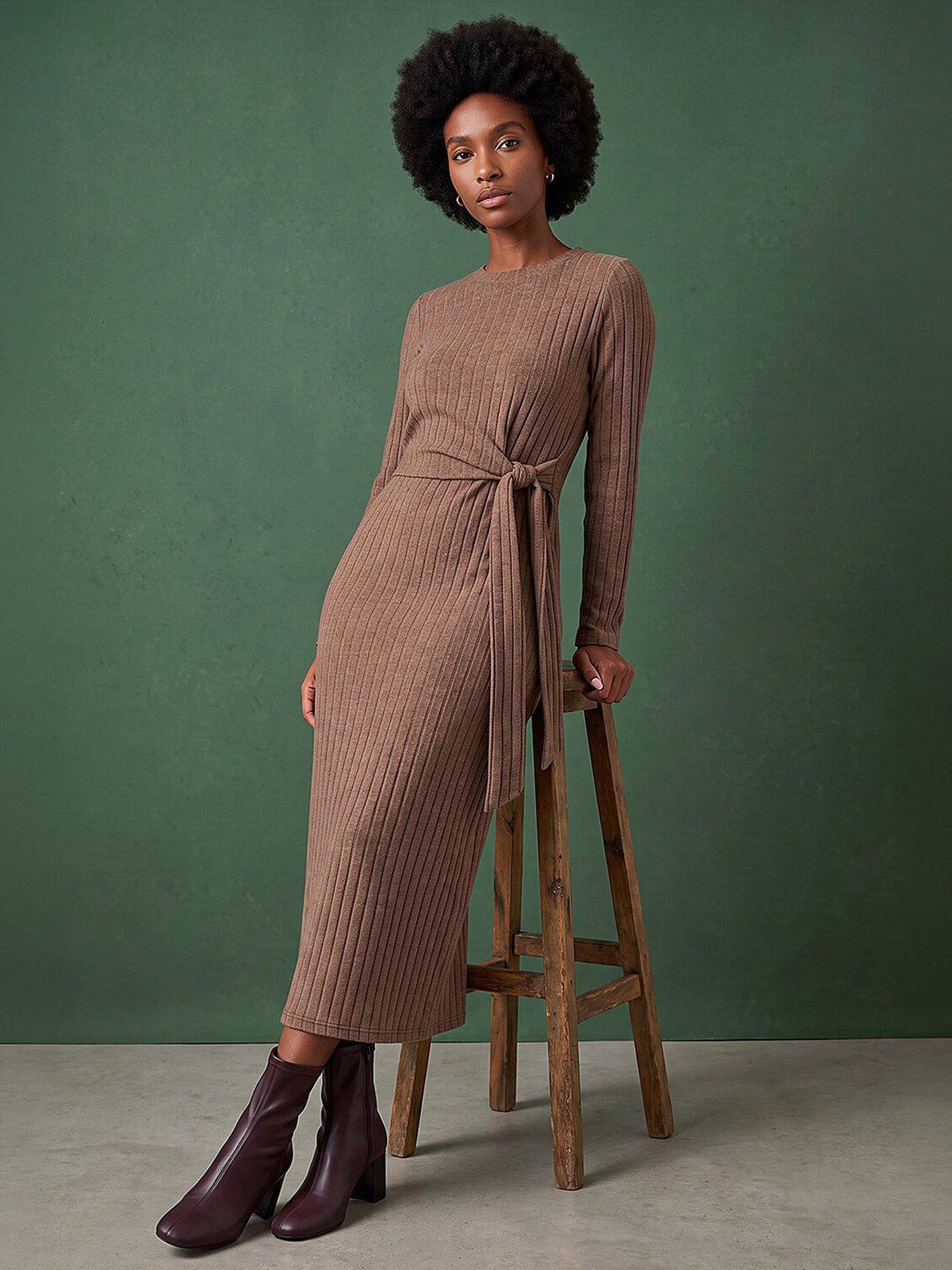 Image 1 of 4 of Roman Womens Textured Tie Side A-Line Dress - Biscuit