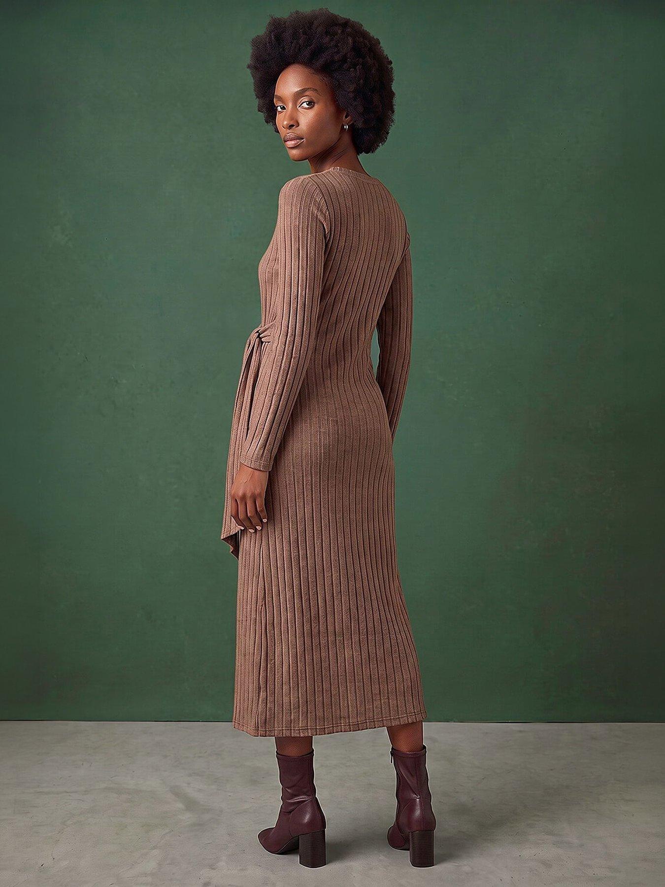 Image 3 of 4 of Roman Womens Textured Tie Side A-Line Dress - Biscuit