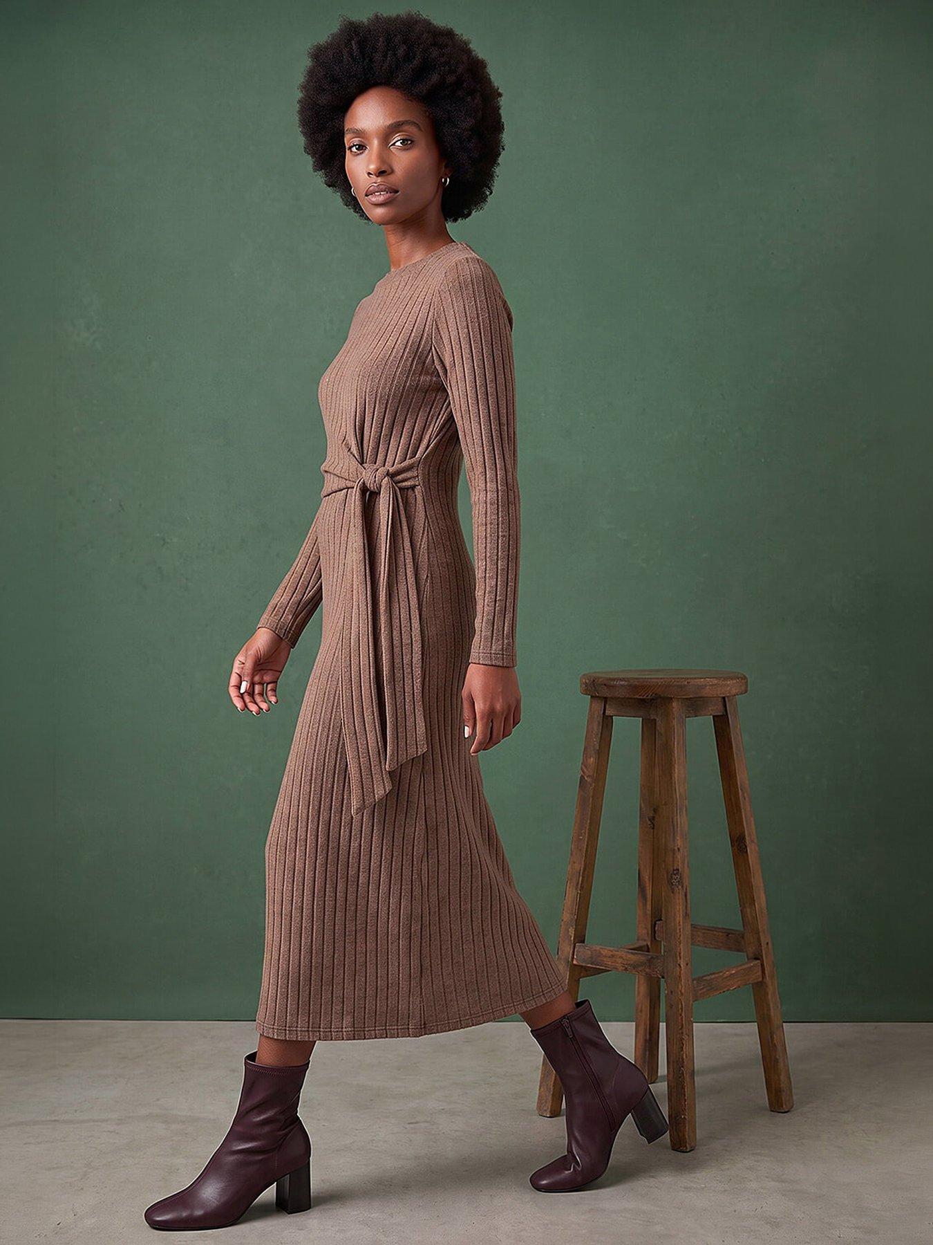Image 4 of 4 of Roman Womens Textured Tie Side A-Line Dress - Biscuit