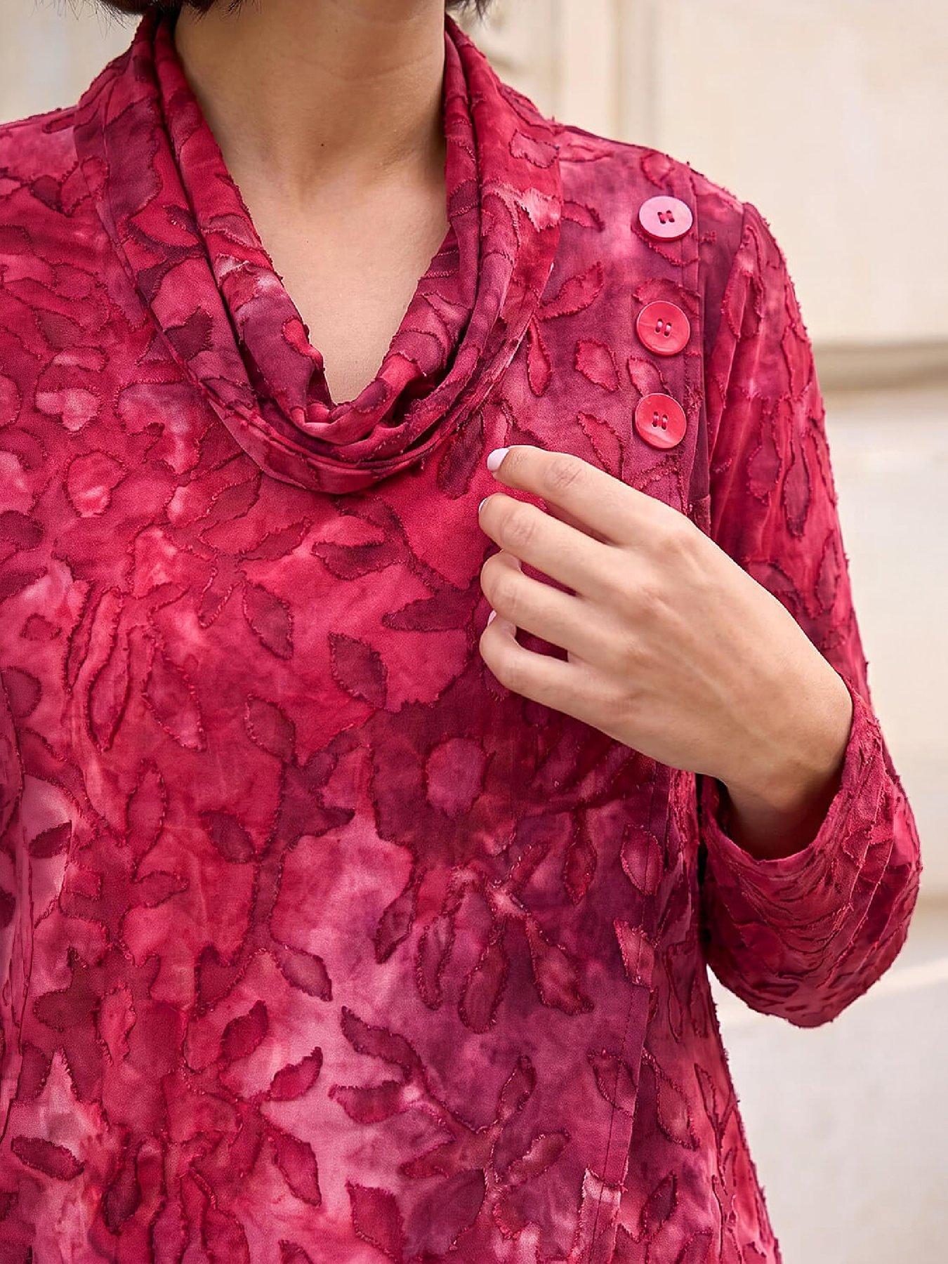 Image 2 of 4 of Roman Womens Burnout Print Split Hem Tunic Top - Red