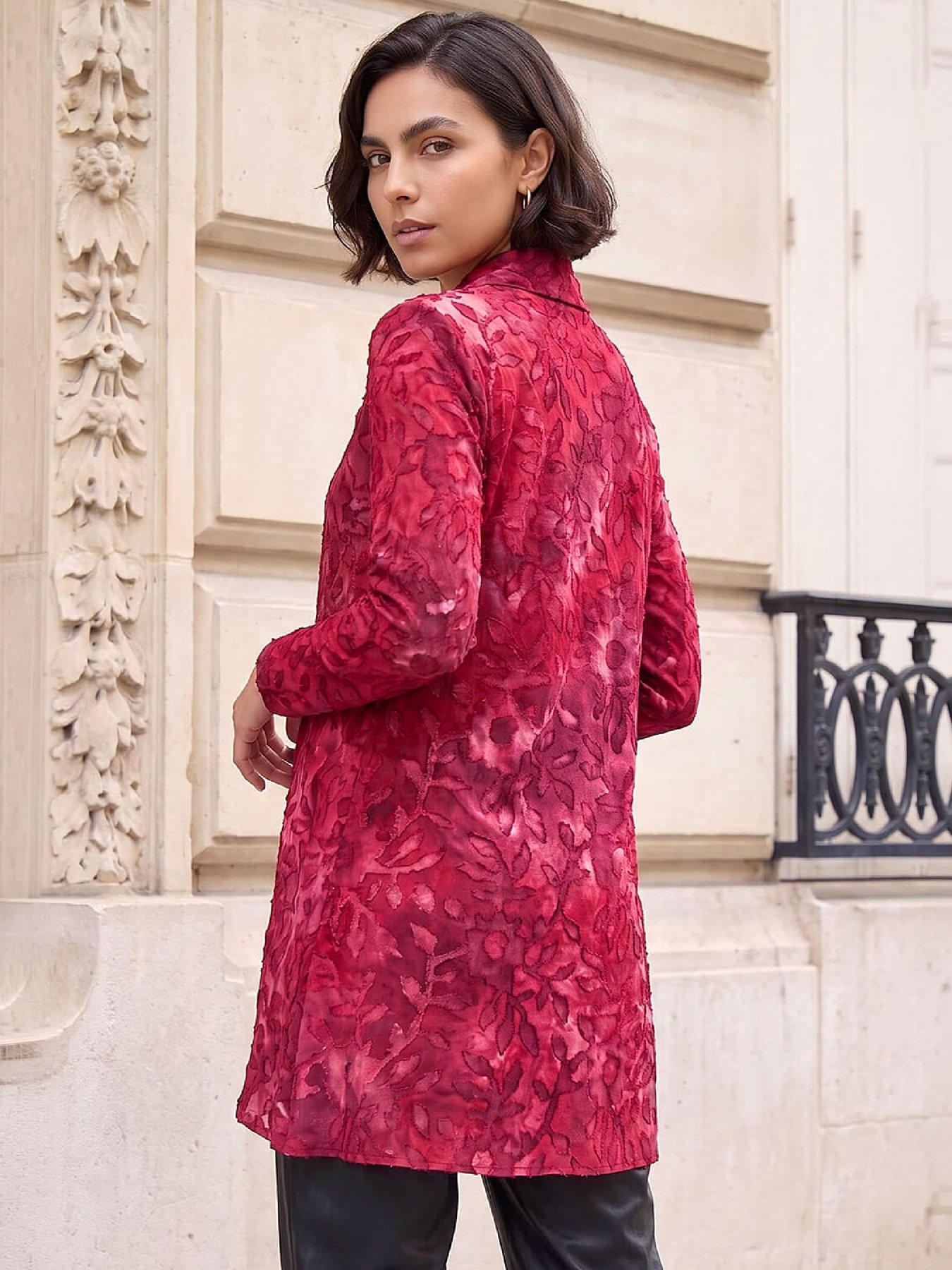 Image 3 of 4 of Roman Womens Burnout Print Split Hem Tunic Top - Red