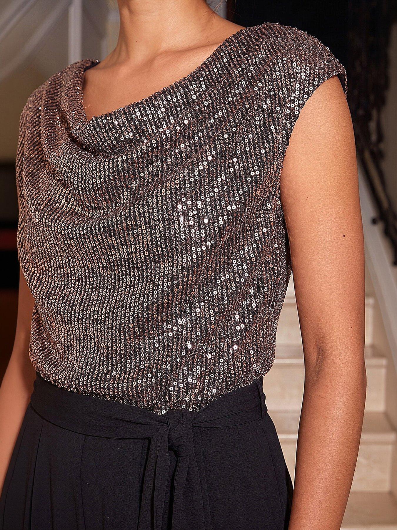 Image 2 of 4 of Roman Sequin Bodice Cowl Jumpsuit