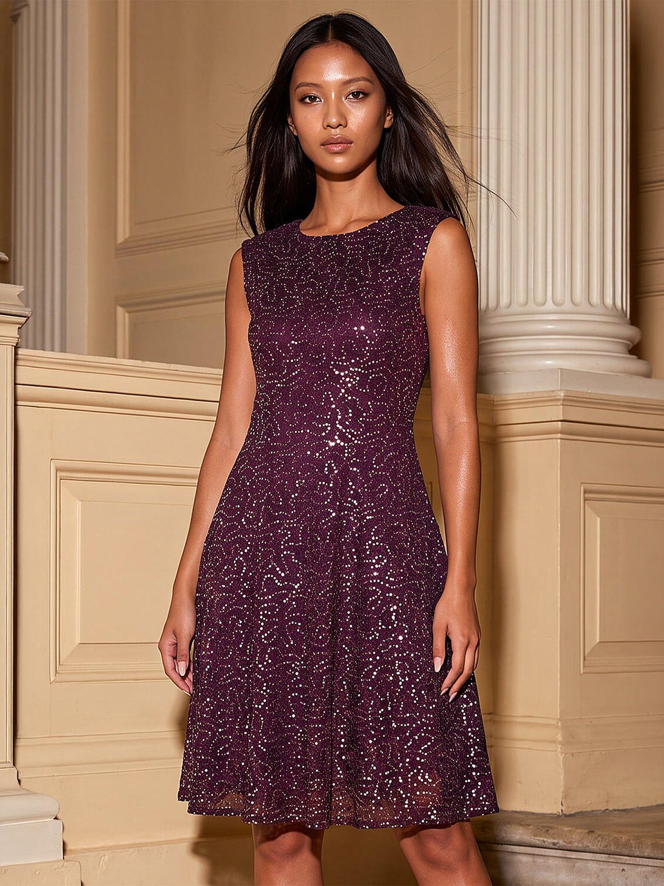 Image 1 of 3 of Roman Petite Sequin Lace Dress