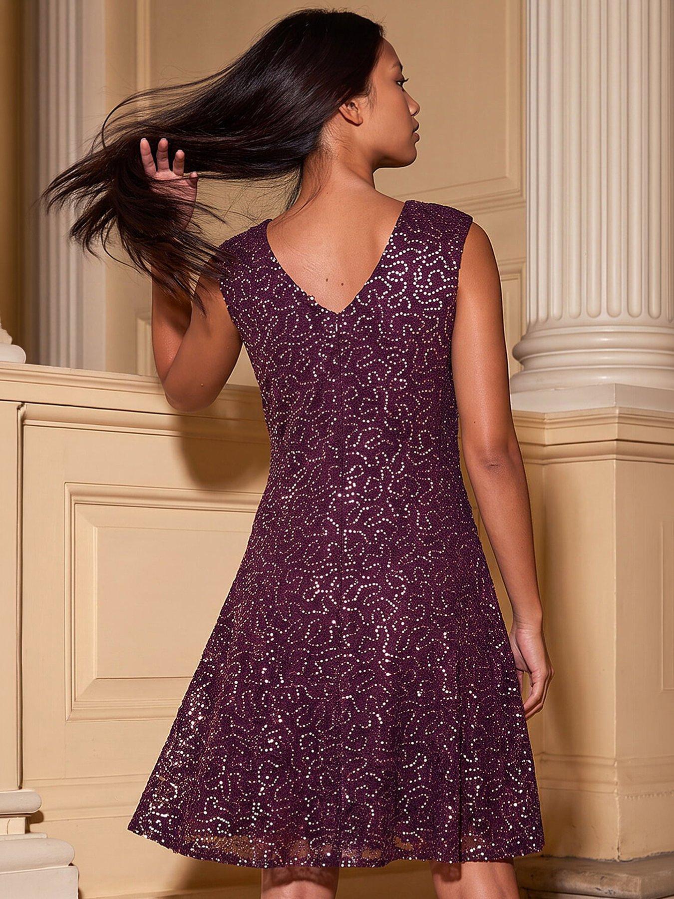 Image 3 of 3 of Roman Petite Sequin Lace Dress