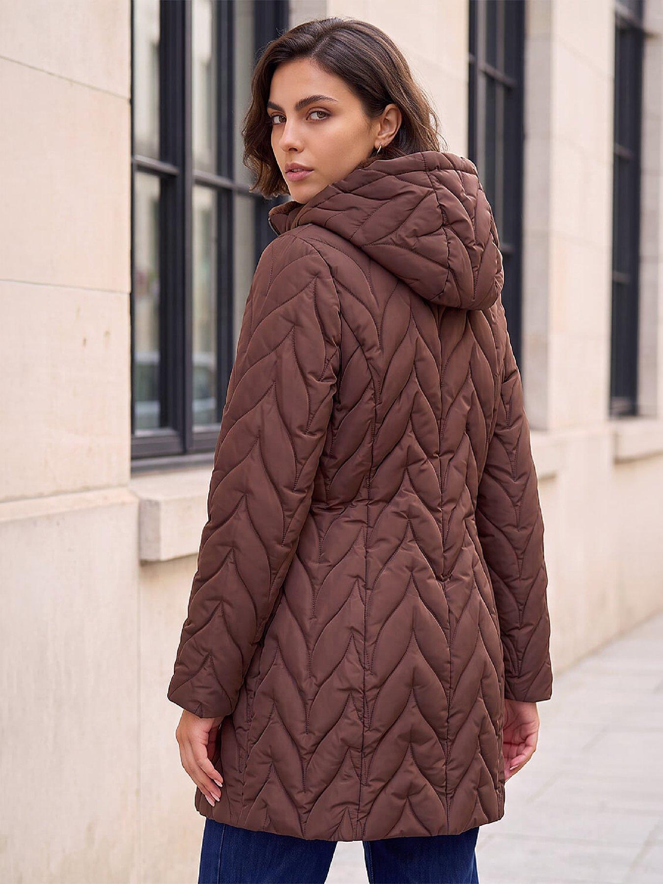Image 2 of 4 of Roman Womens Zig Zag Padded Collar Coat - Brown