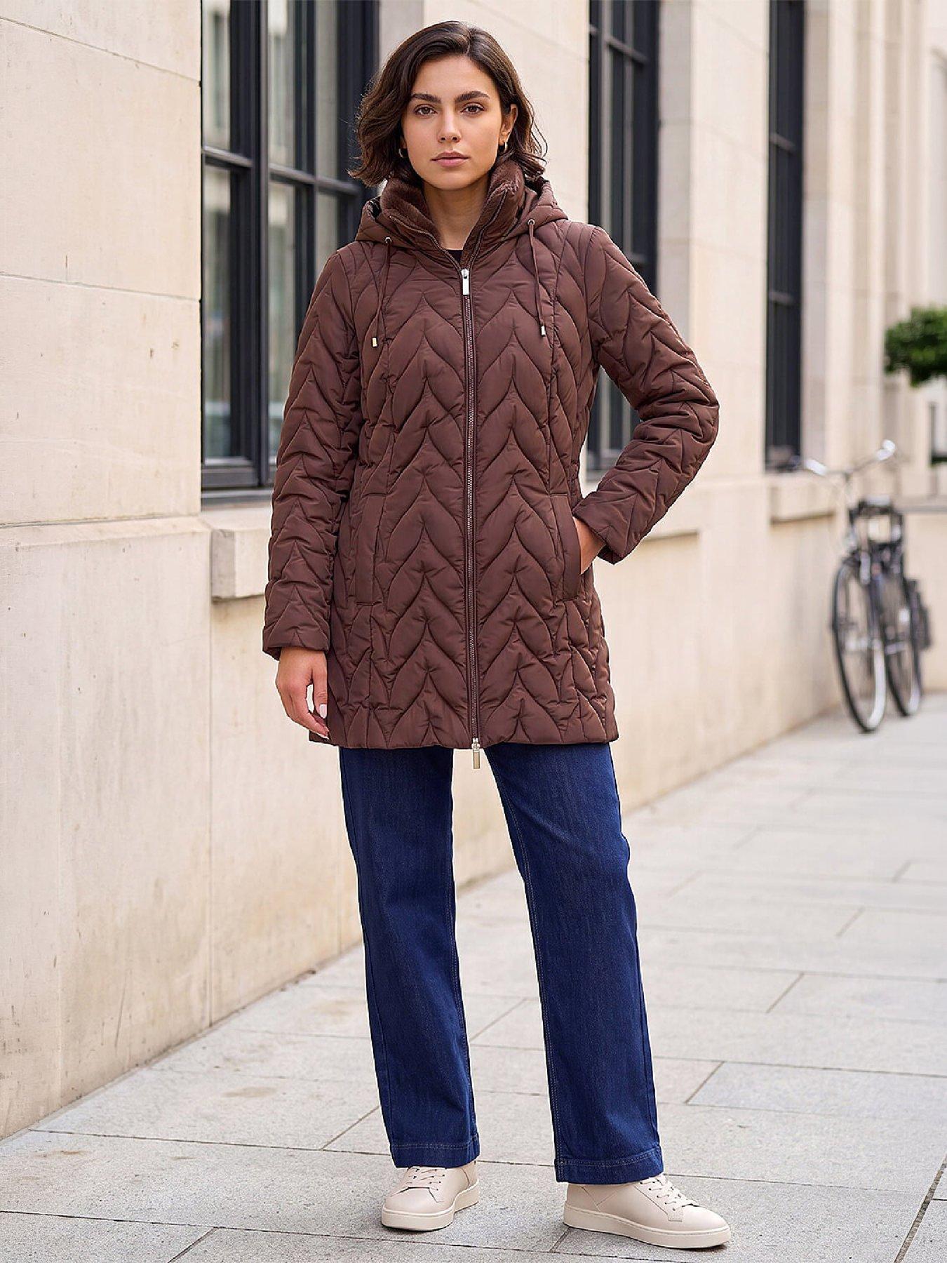 Image 3 of 4 of Roman Womens Zig Zag Padded Collar Coat - Brown