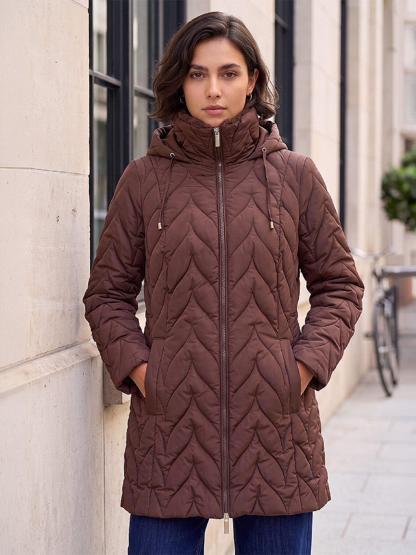 Image 4 of 4 of Roman Womens Zig Zag Padded Collar Coat - Brown