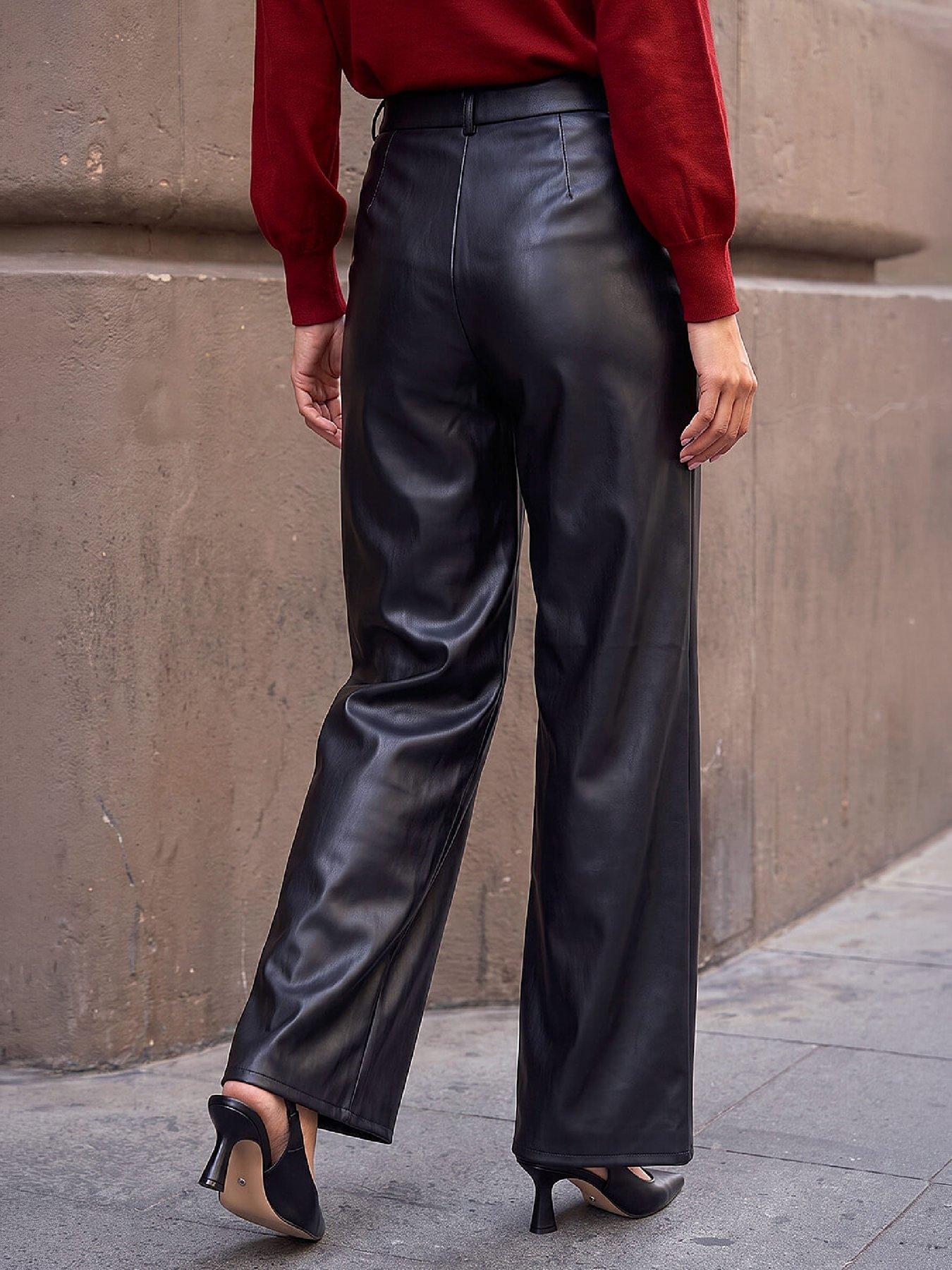 Image 3 of 4 of Roman Womens Pintuck Wide Leg Pull On Trousers - Black