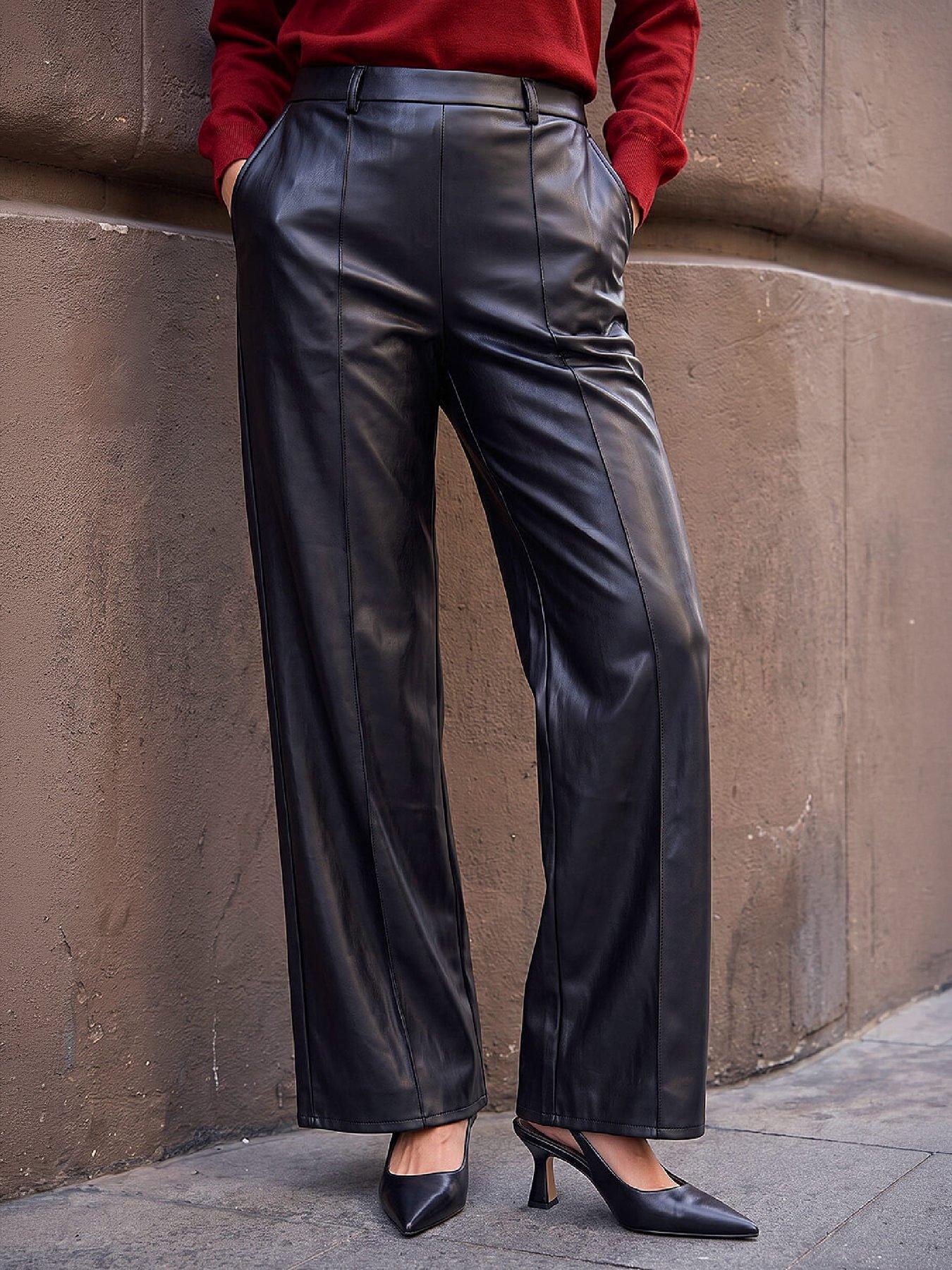 Image 4 of 4 of Roman Womens Pintuck Wide Leg Pull On Trousers - Black