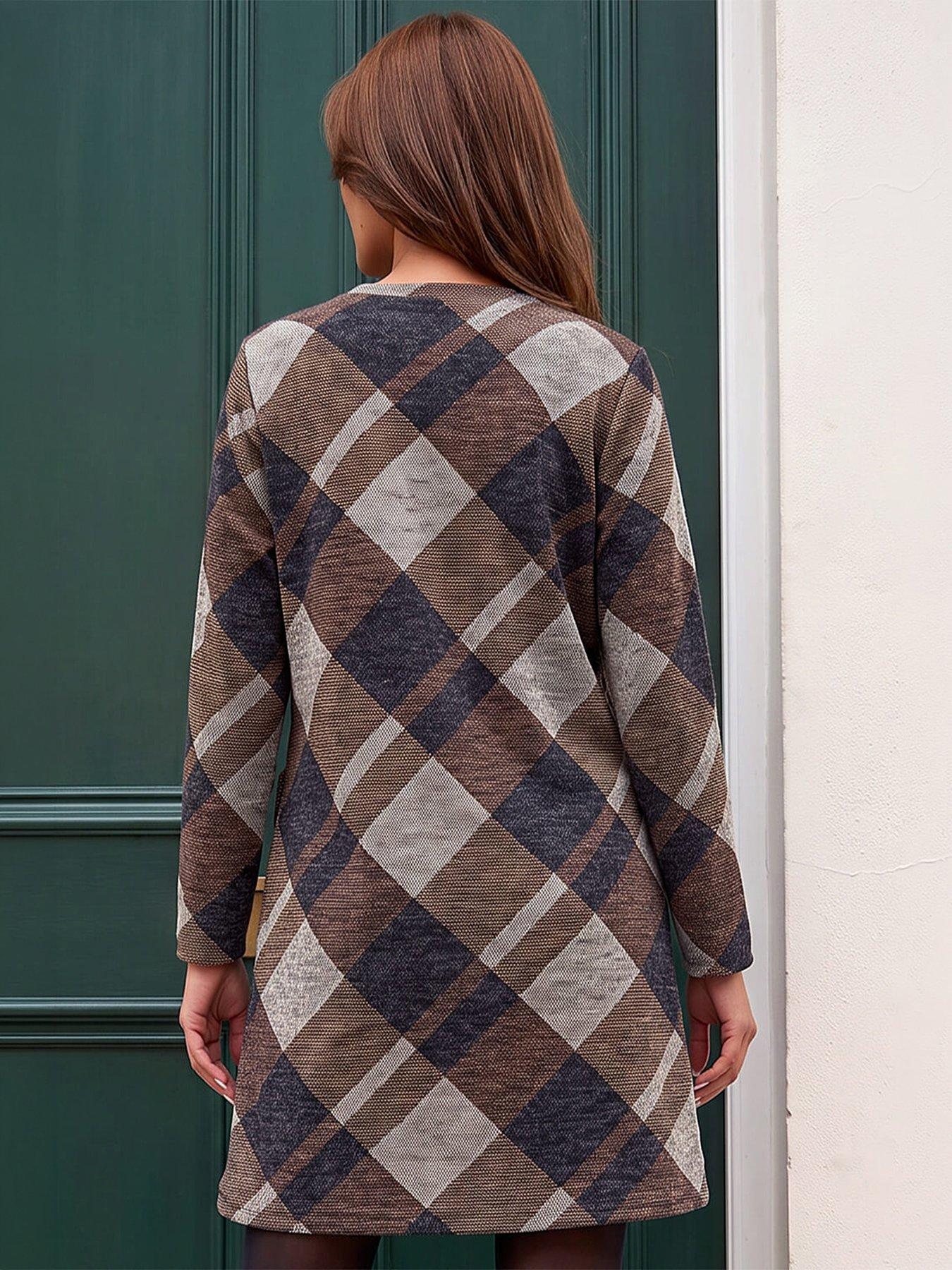 Image 3 of 4 of Roman Check Side Button Dress