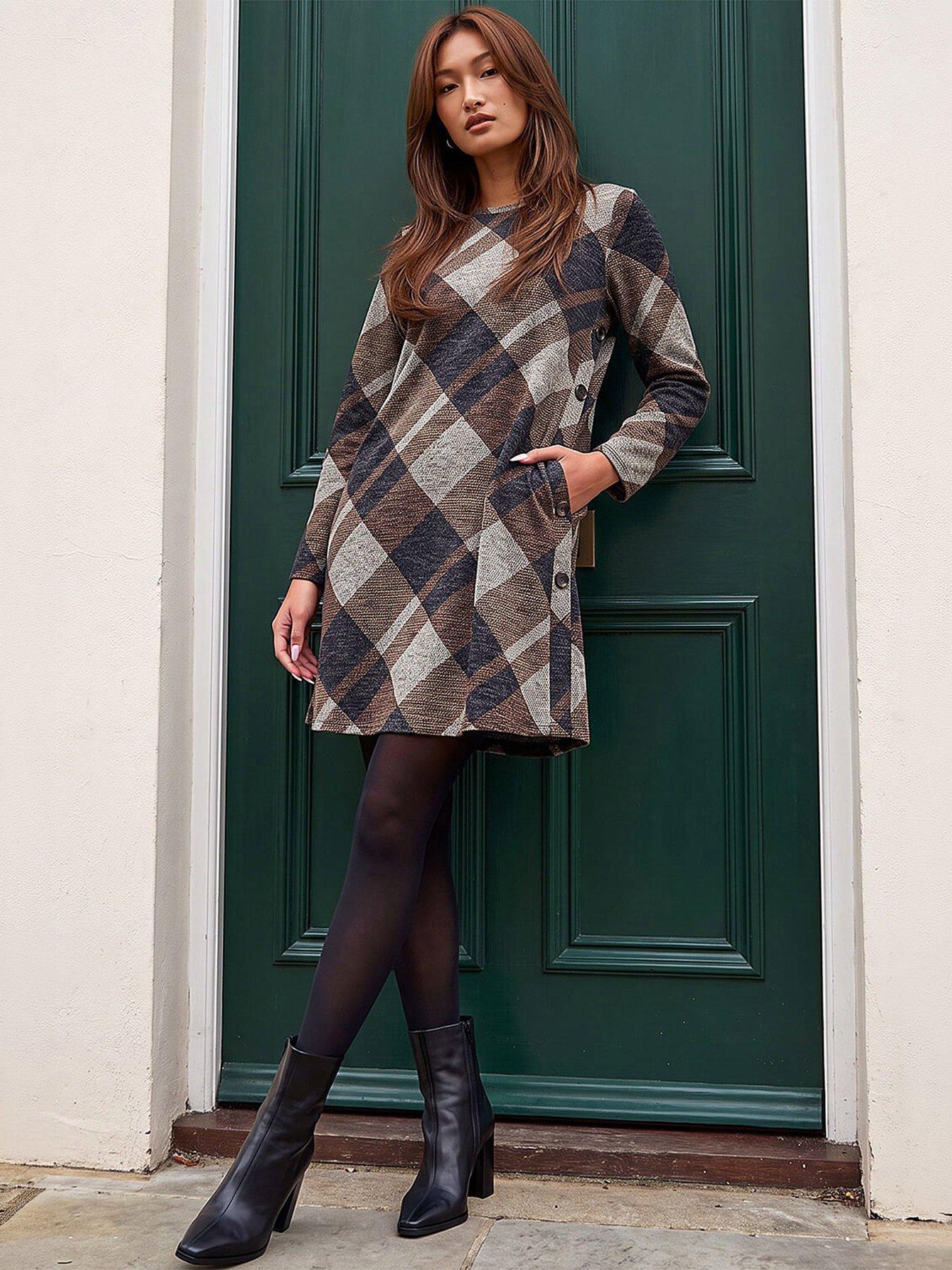 Image 4 of 4 of Roman Check Side Button Dress