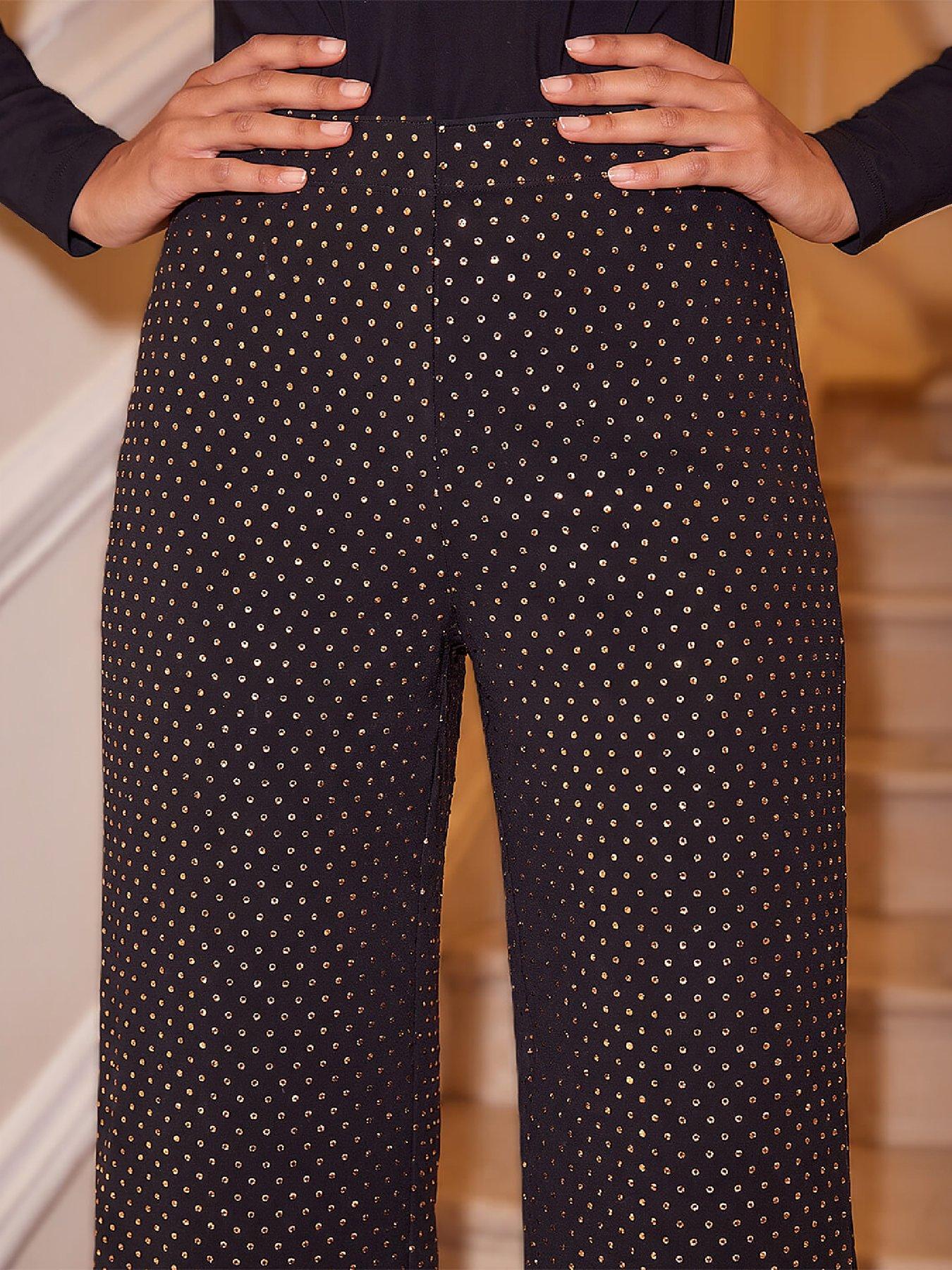 Image 2 of 4 of Roman Womens Sparkle Spot Full Length Wide Leg Trousers - Black