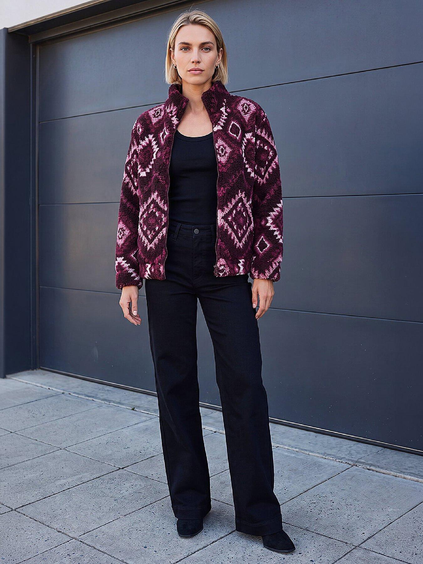 Image 3 of 4 of Roman Womens Zip-Through High Neck Printed Fleece Jacket - Red