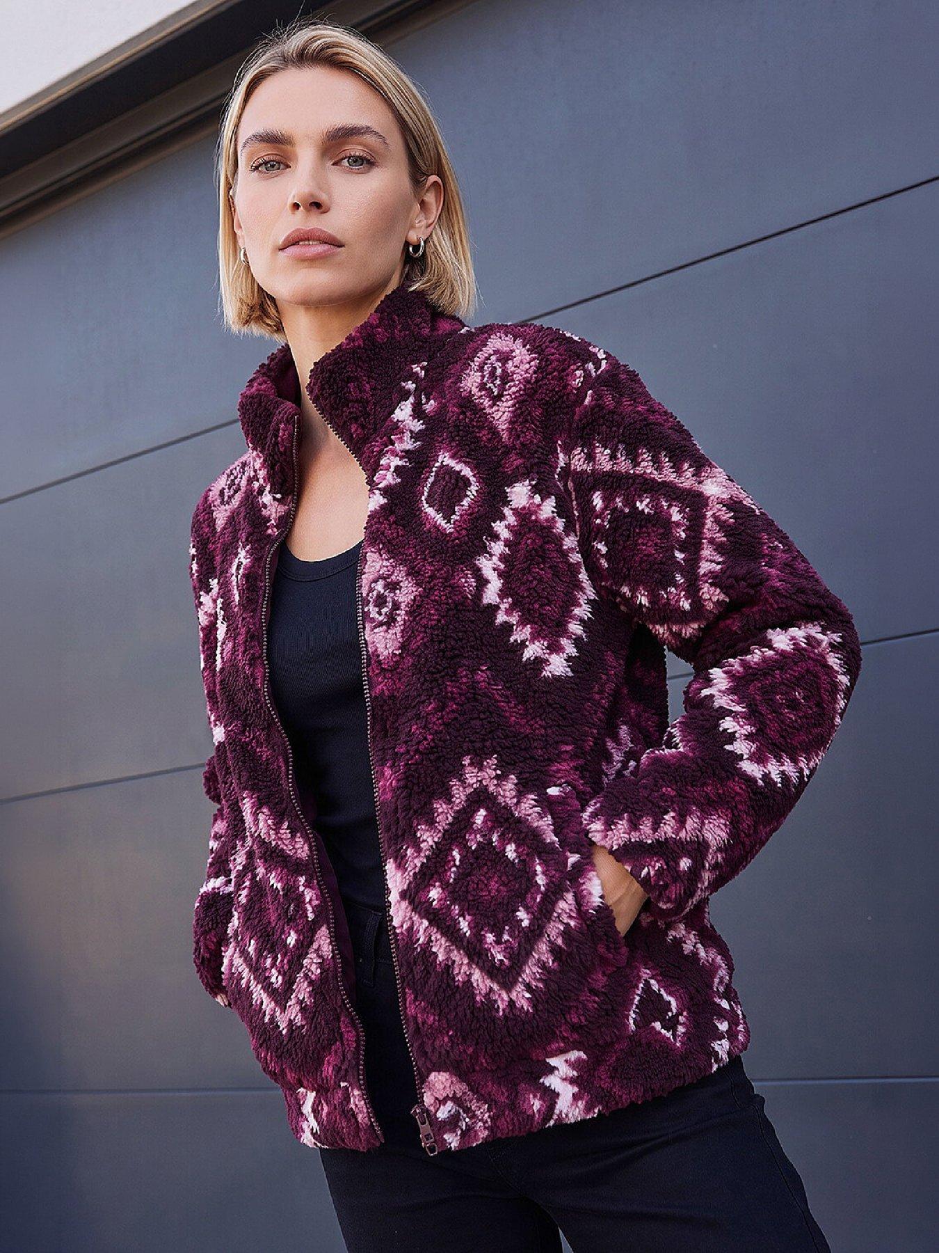 Image 4 of 4 of Roman Womens Zip-Through High Neck Printed Fleece Jacket - Red