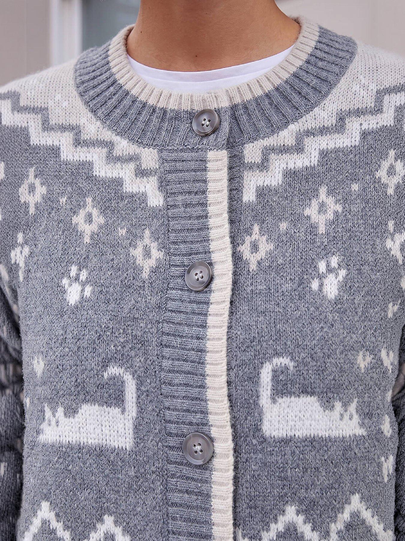Image 2 of 4 of Roman Cat Jacquard Knit Cardigan