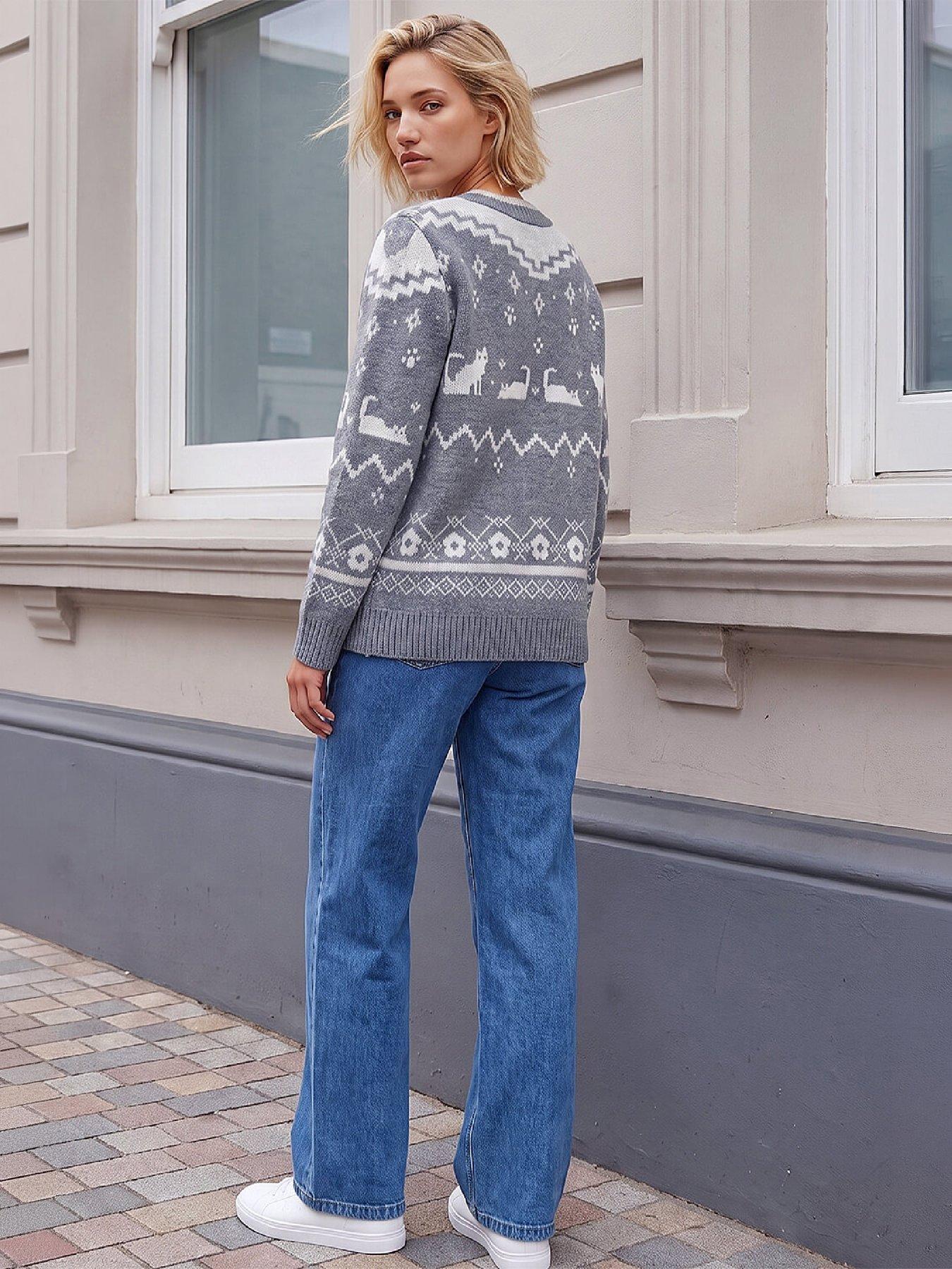 Image 3 of 4 of Roman Cat Jacquard Knit Cardigan