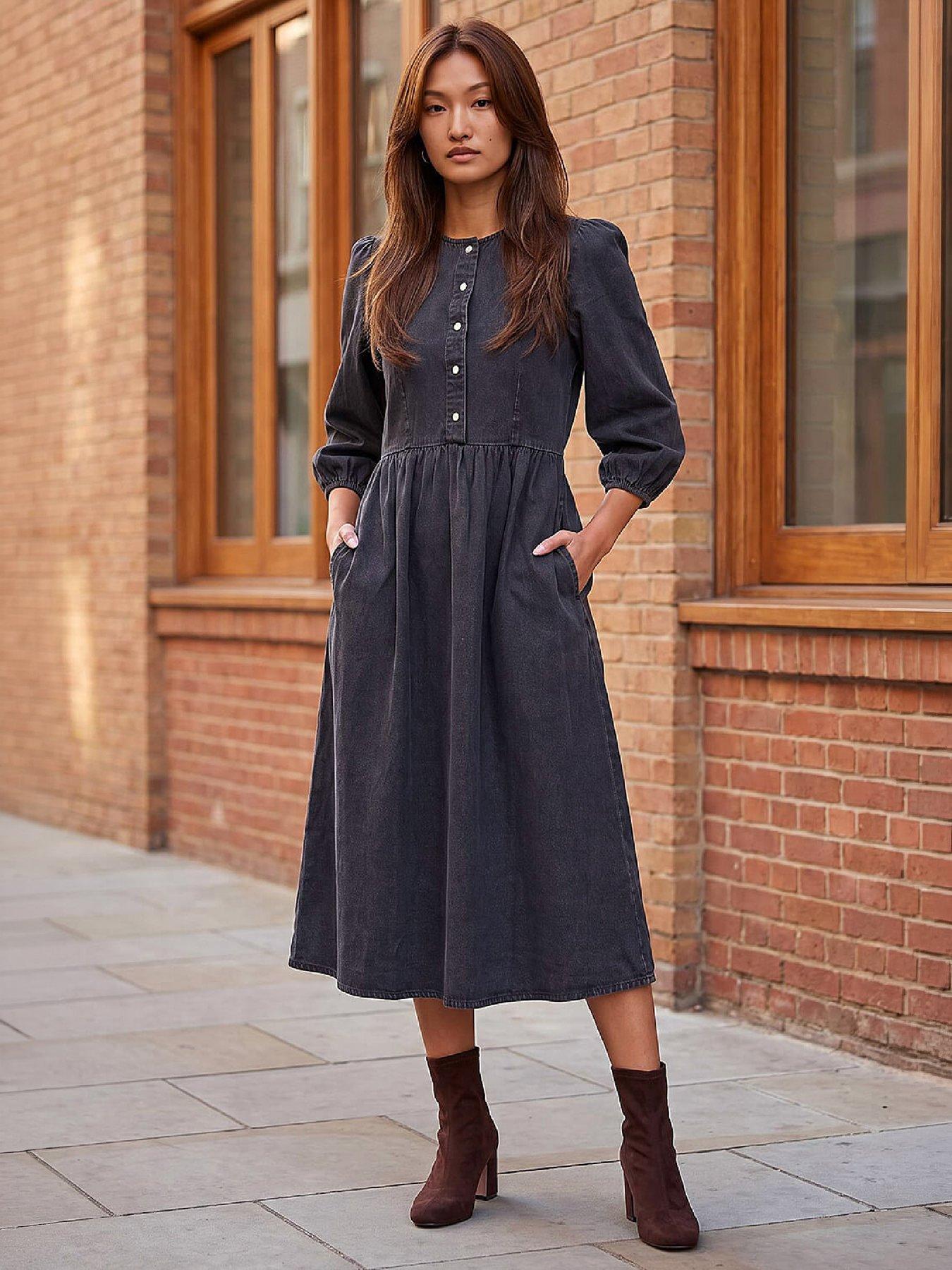 Image 1 of 3 of Roman Popper Buttoned Midi Dress