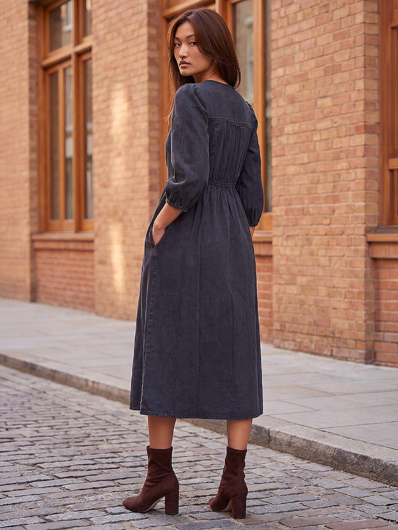 Image 3 of 3 of Roman Popper Buttoned Midi Dress
