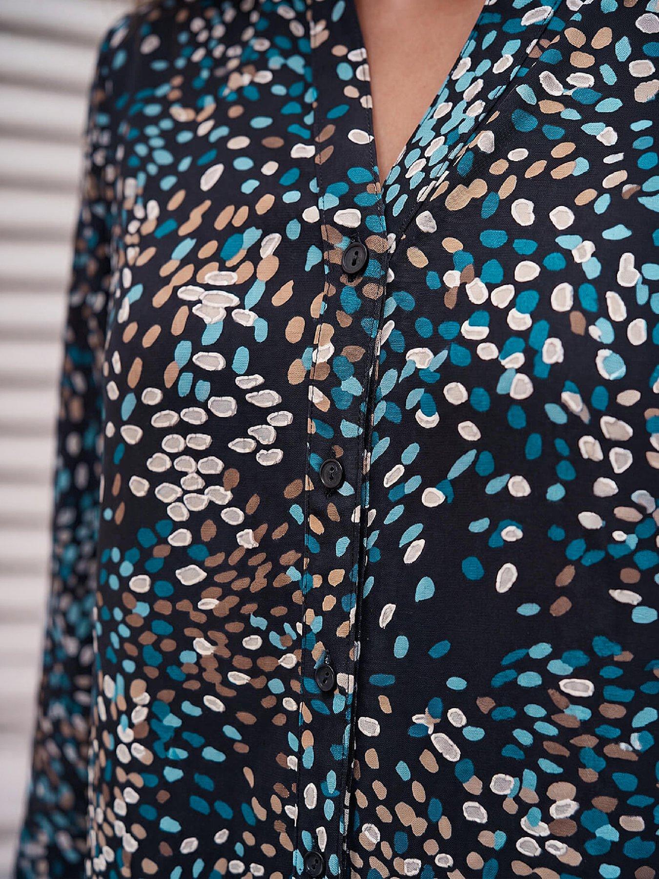 Image 2 of 4 of Roman Womens Puff Spot Print Button-Through Stretch Blouse - Blue