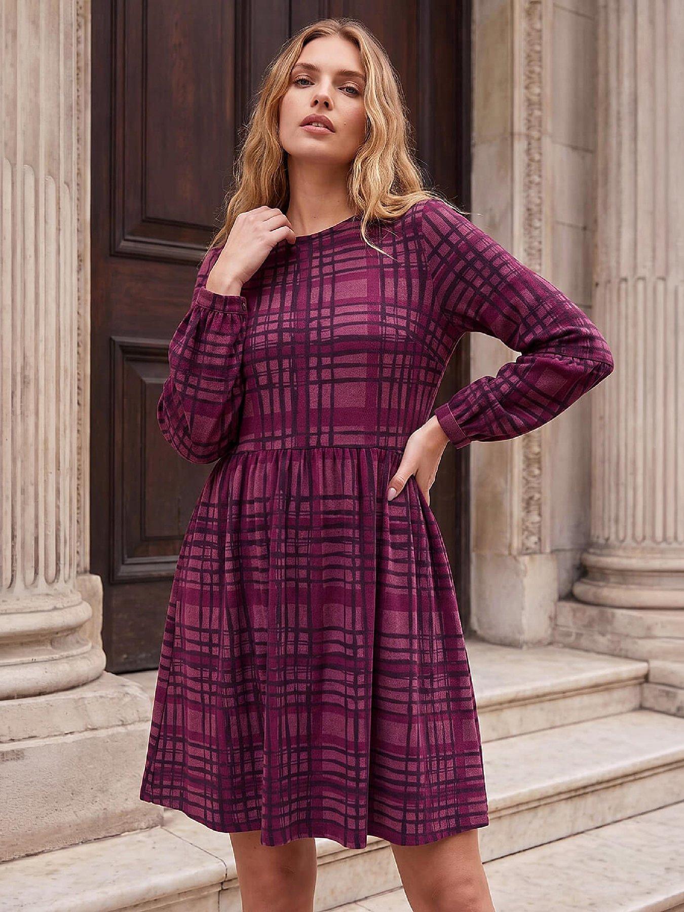 Image 1 of 4 of Roman Check Print Dress
