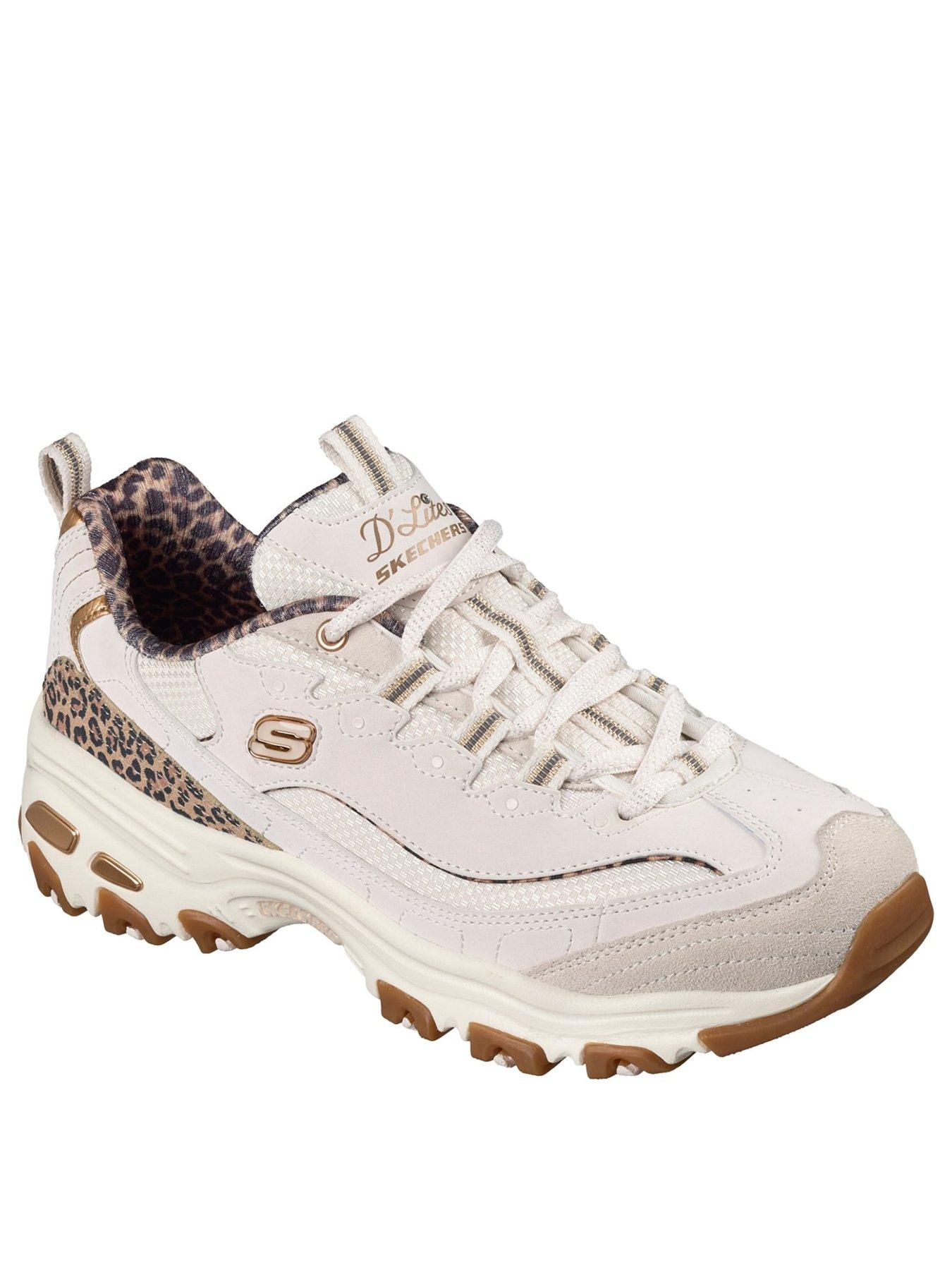 Image 2 of 5 of Skechers Womens D'Lites Leopard Print Air-Cooled Memory Foam Trainers - White