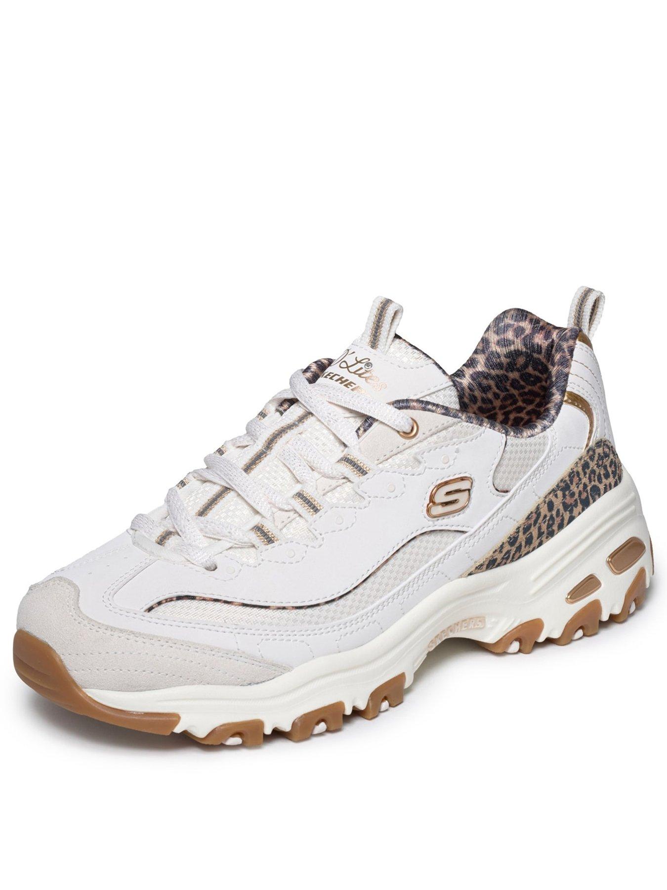Image 3 of 5 of Skechers Womens D'Lites Leopard Print Air-Cooled Memory Foam Trainers - White