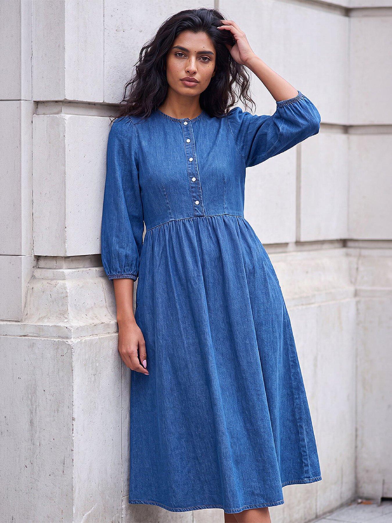 Image 1 of 4 of Roman Popper Buttoned Midi Dress