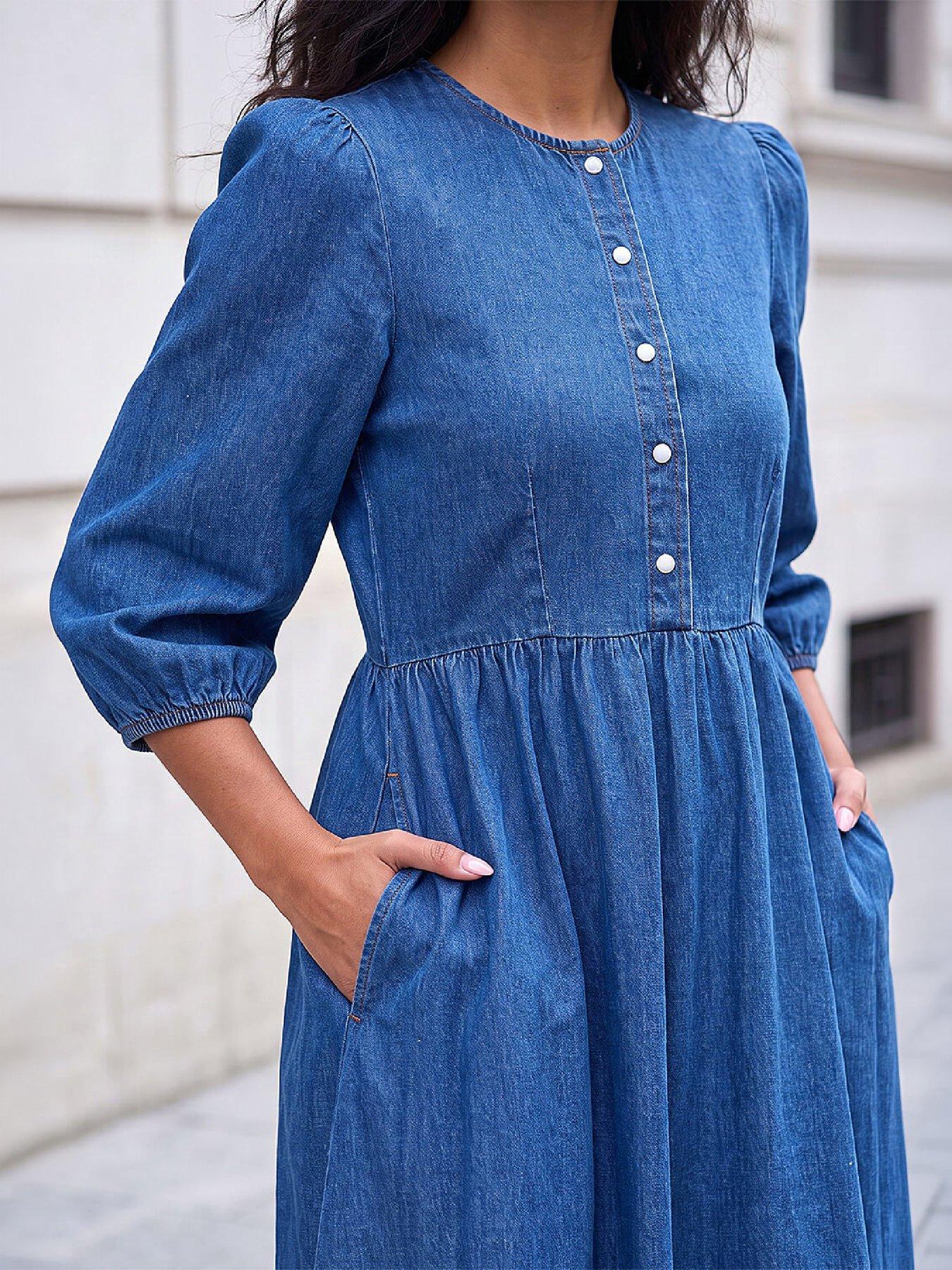 Image 2 of 4 of Roman Popper Buttoned Midi Dress