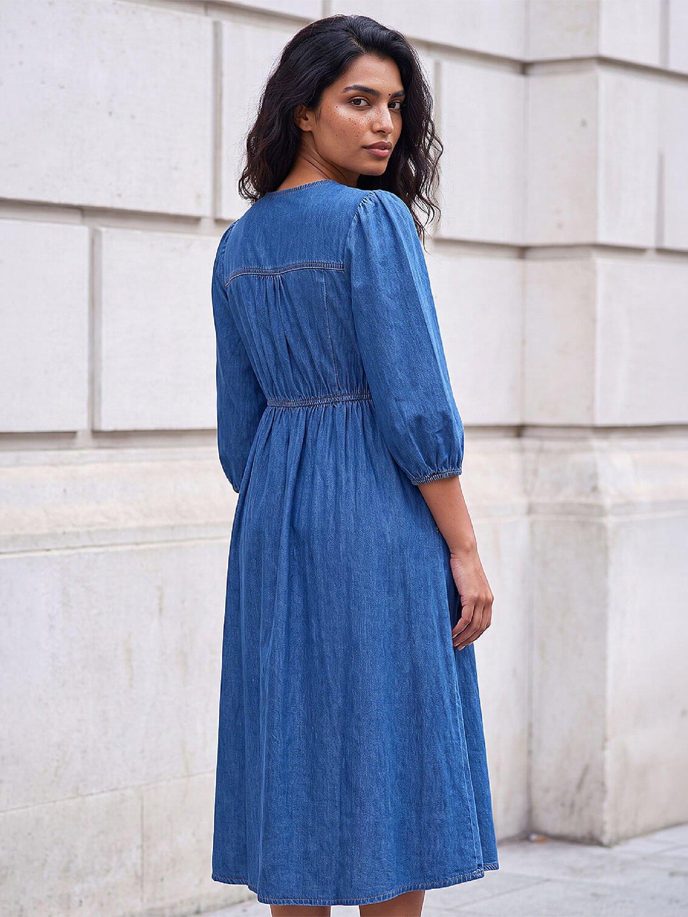 Image 3 of 4 of Roman Popper Buttoned Midi Dress