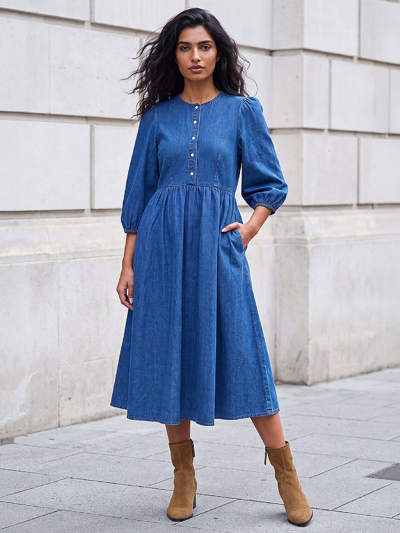 Image 4 of 4 of Roman Popper Buttoned Midi Dress