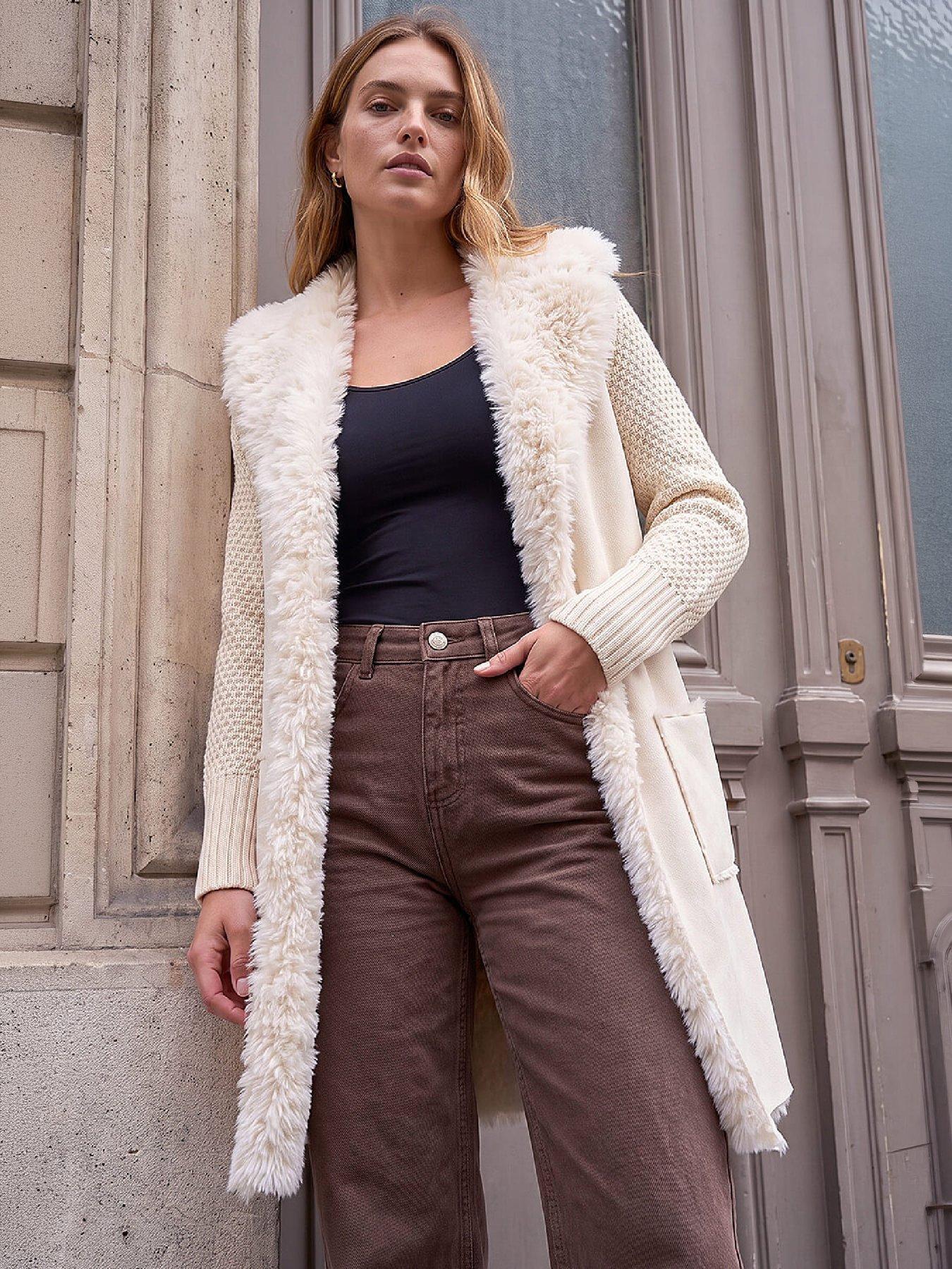 Image 1 of 4 of Roman Longline Faux Shearling Knit Coatigan