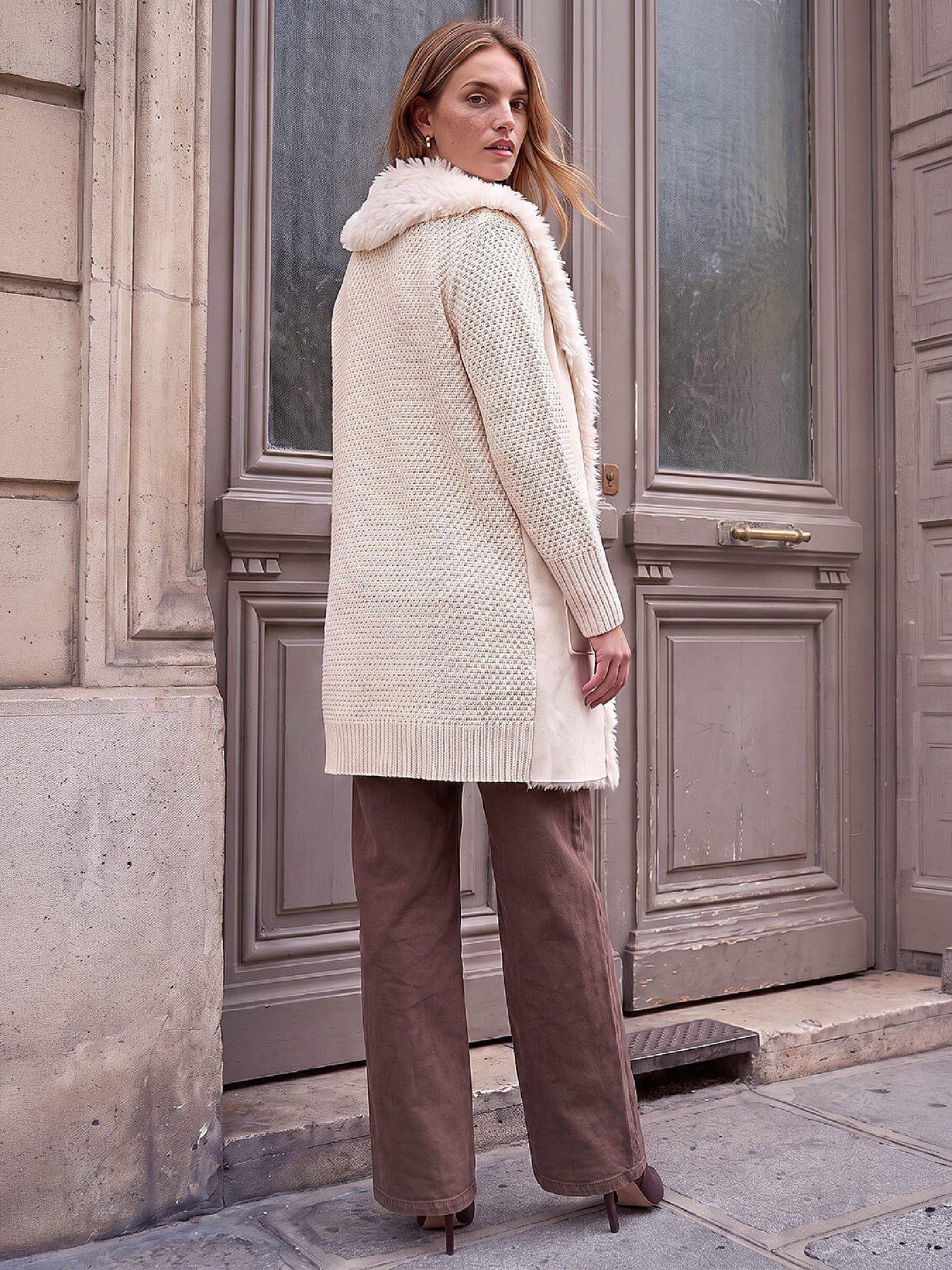 Image 3 of 4 of Roman Longline Faux Shearling Knit Coatigan