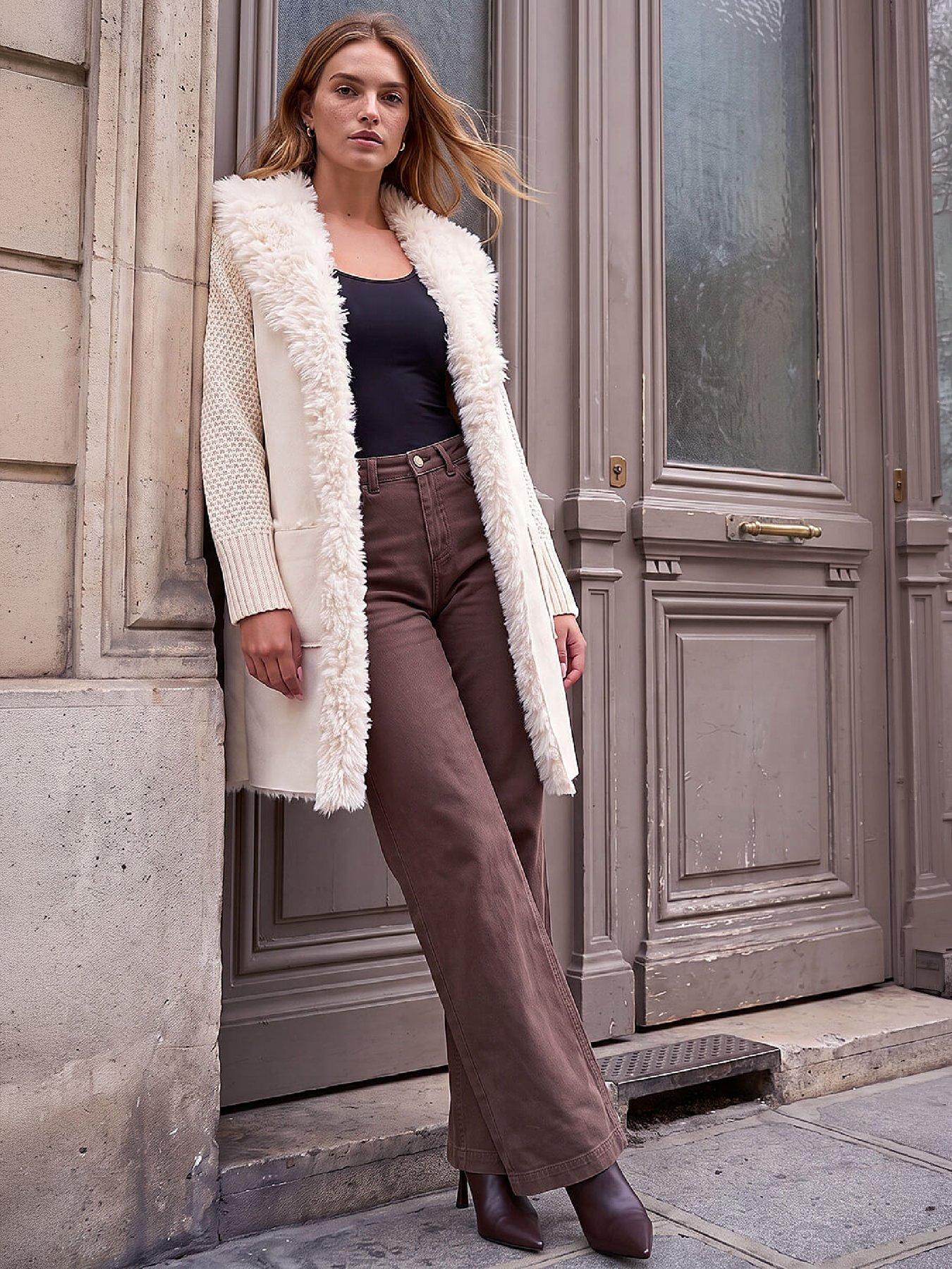 Image 4 of 4 of Roman Longline Faux Shearling Knit Coatigan