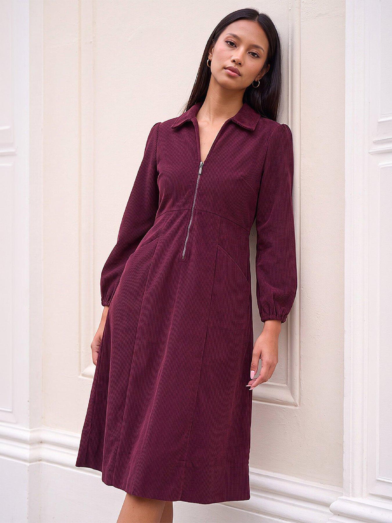 Image 1 of 4 of Roman Womens Petite Zip Front V Neck Midi Dress - Red
