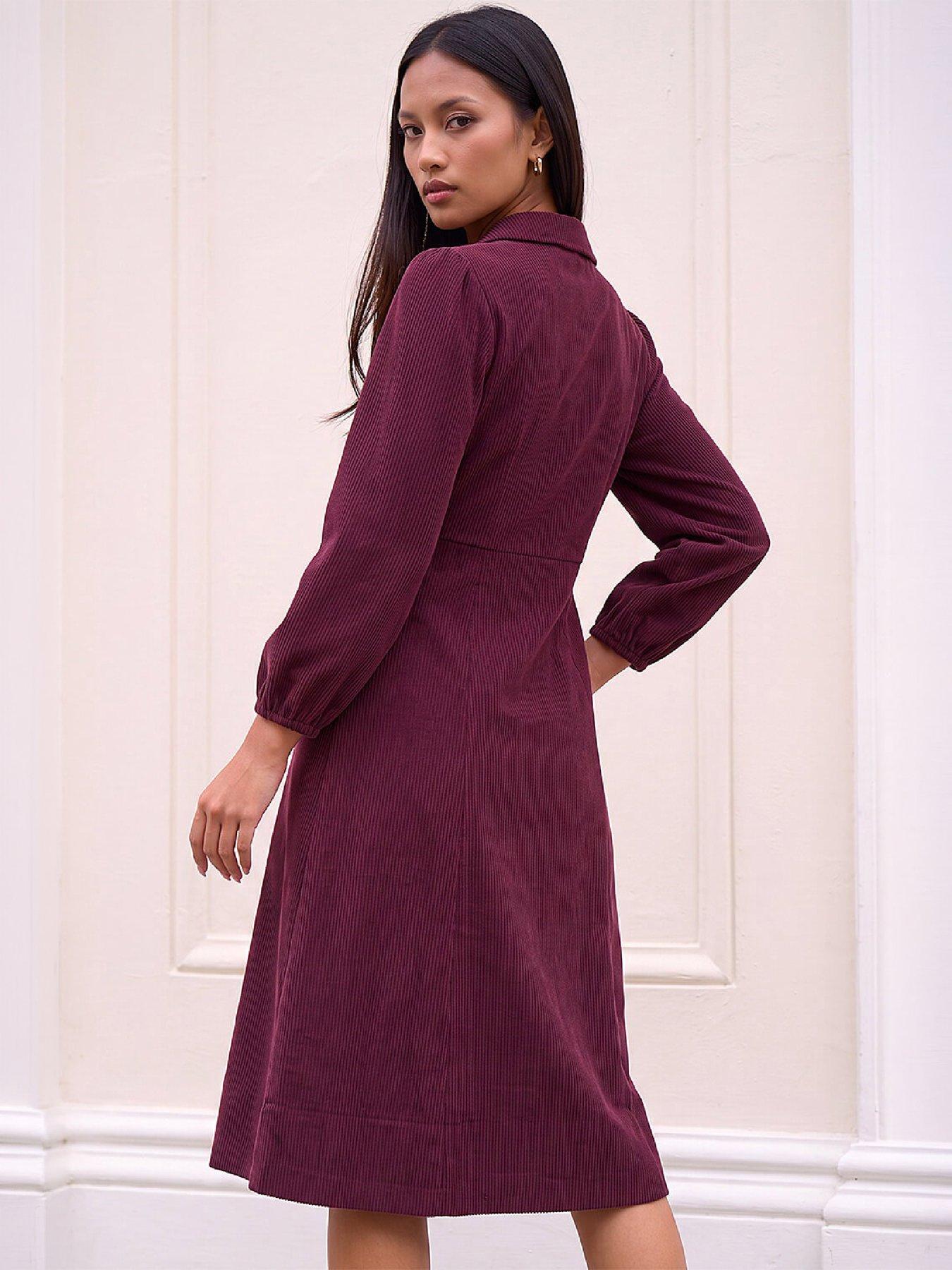 Image 3 of 4 of Roman Womens Petite Zip Front V Neck Midi Dress - Red