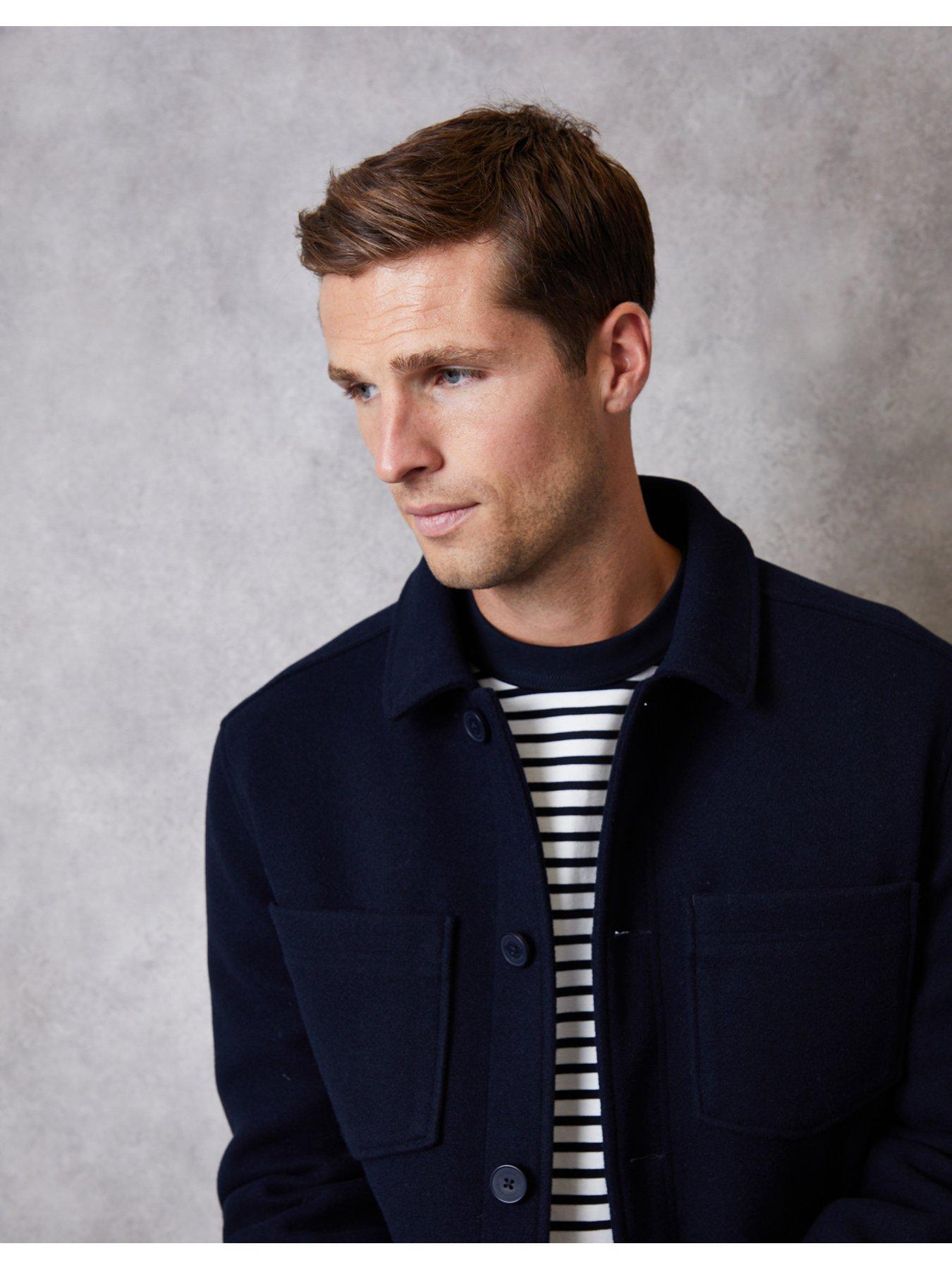 Image 4 of 5 of Threadbare Mens Faux Wool Collared Patch Pocket Jacket - Navy