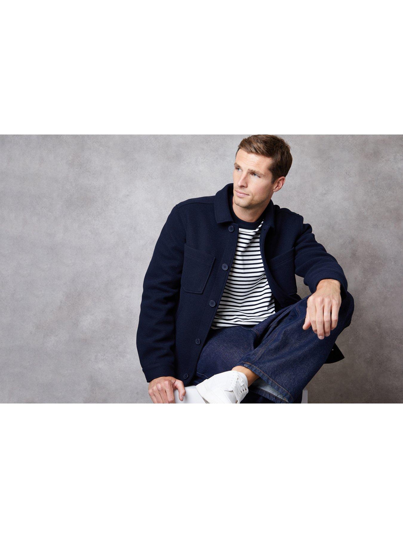 Image 5 of 5 of Threadbare Mens Faux Wool Collared Patch Pocket Jacket - Navy